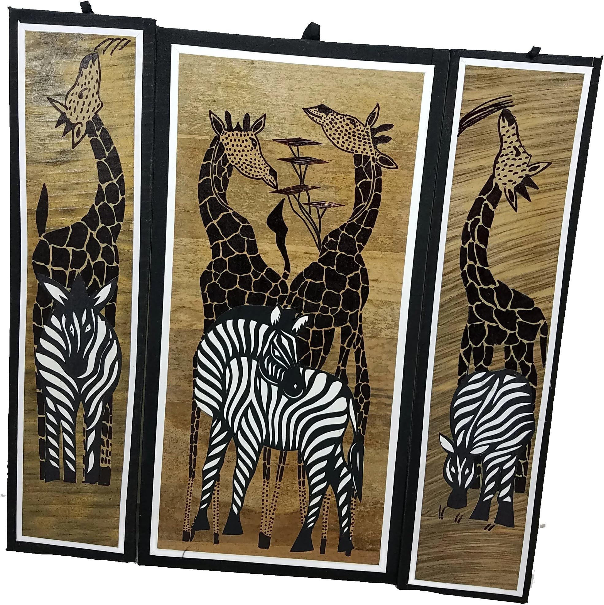 Set of 3 African zebra and Giraffe Wildlife Art Paintings