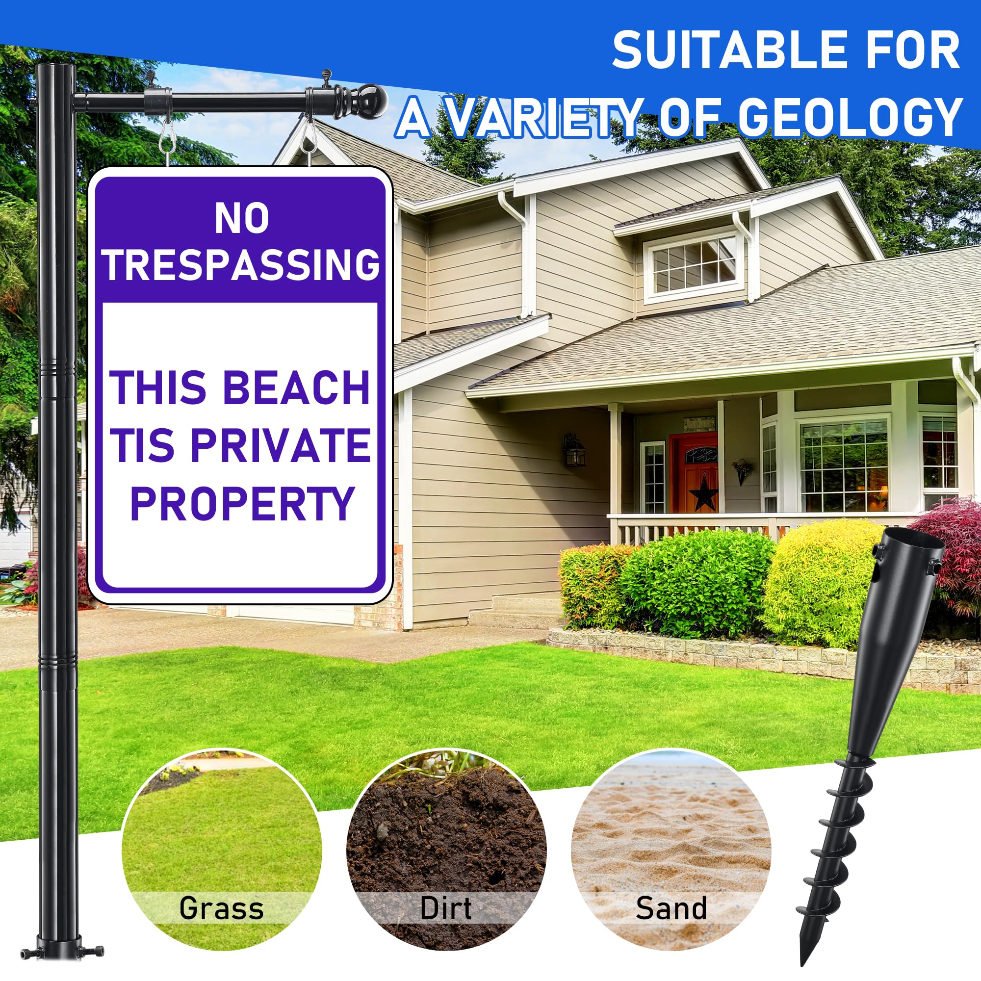 Real Estate Schild Pfosten, 254 cm Pfosten mit 88,9 cm Arm für Verkaufsschilder, Schwarz