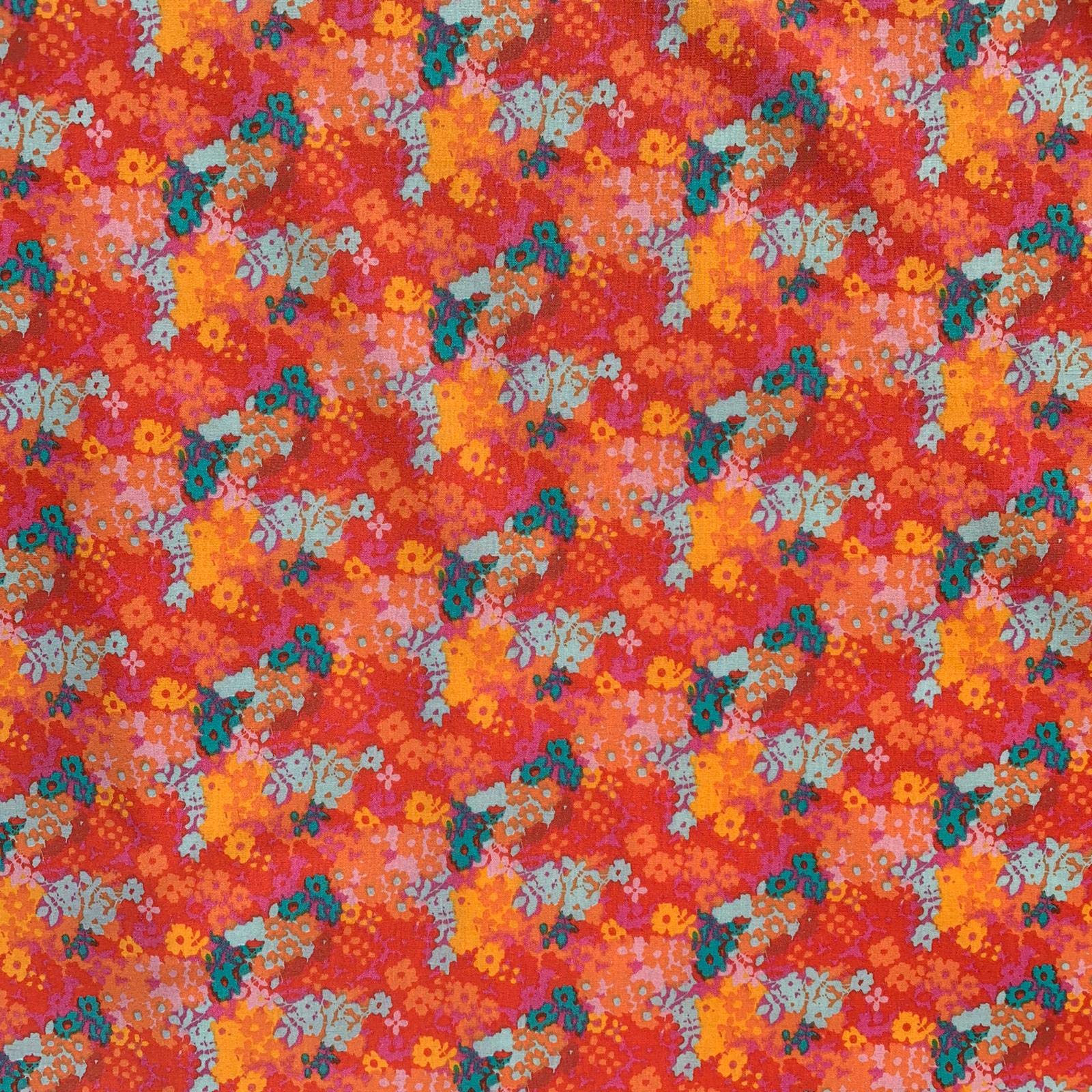 Discover Lifestyle & Fashion Fabrics Rust Painted Flower Floral Design Novelty Poly Cotton Printed Dress Craft Fancy Dress Fabric Material | 45" - 112 Cm | Sold Per Half Metre
