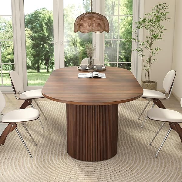 Extendable Walnut Table with Fluted Base