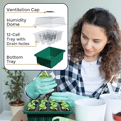 Miniatura 2 de 's Paquete de 10 bandejas de iniciación de semillas kit de inicio de semillas de 12 celdas (total 120 células) con cúpula de humedad y herramientas
