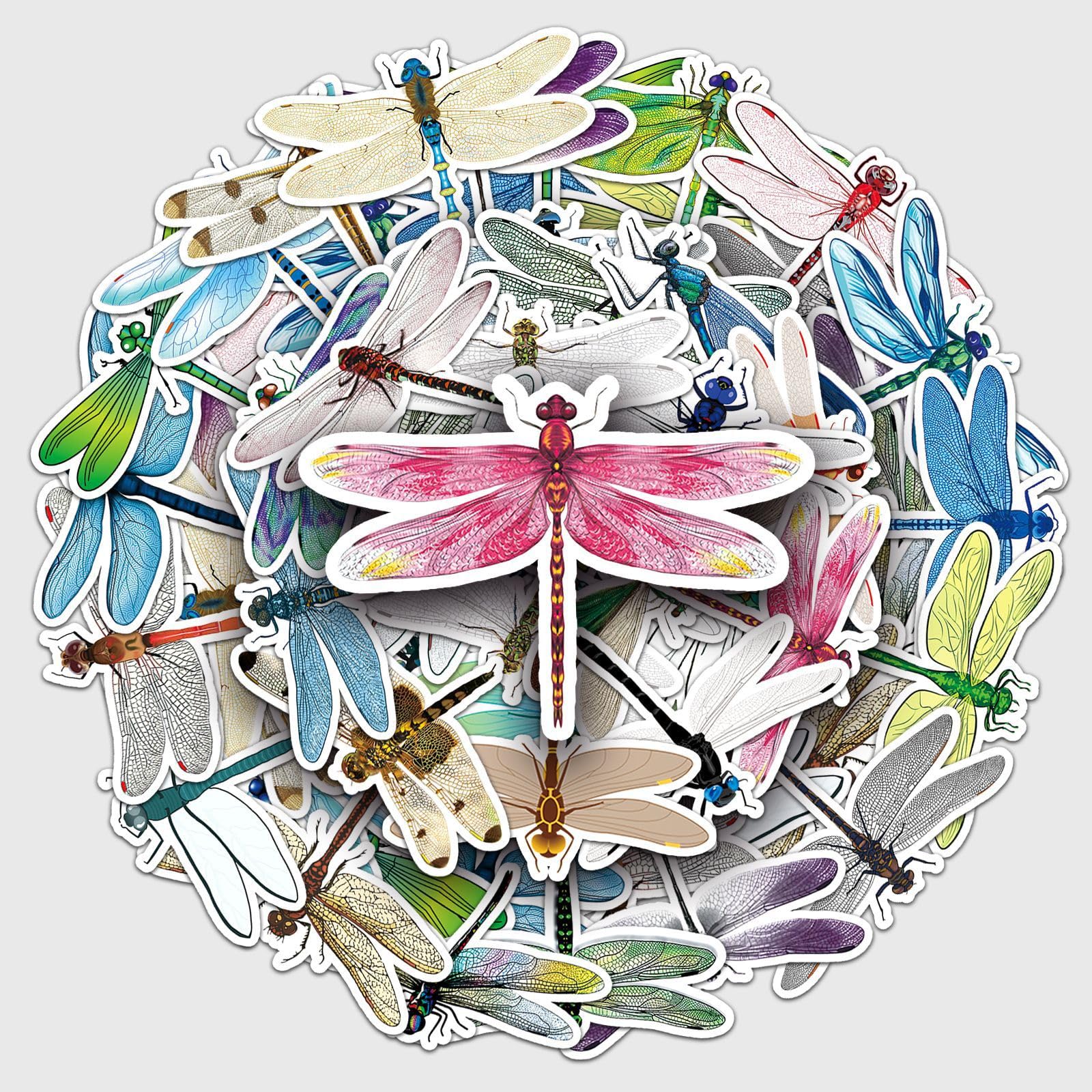 50Pcs Dragonfly Stickers Laptop Car Scrapbook Phone Skateboard Suitcase Luggage Bike Dragonfly Stickers Vinyl Waterproof Aesthetic Personalised Stickers for Teens Boys Girls Adults Children