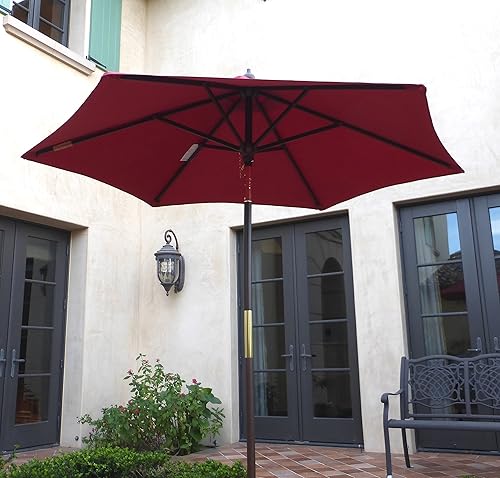 Miniatura 8 de Formosa Covers Sombrilla de mercado de madera de 7 pies con mecanismo de inclinación (rojo ladrillo, terracota, gris topo, verde cazador, rojo,