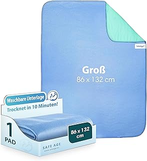 Safe Age® Inkontinenzunterlage waschbar - 86x132cm, Inkontinenz Bettunterlage für Erwachsene, Kinder und Haustiere, wasserdichte Matratzenauflage