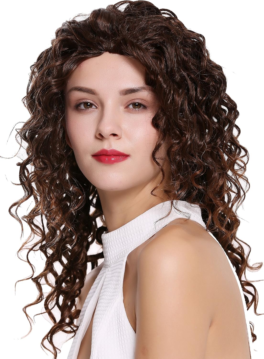 WIG ME UP, AG-2T30 Quality women's wig half wig 3/4 long curly curls maroon brown 21,5 inches
