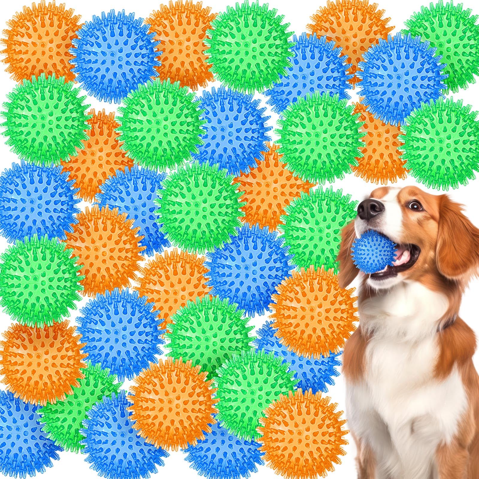 36 Pack 3 5 Inch Squeaky Dog Toy Balls Spiky Dog Balls Rubber Puppy Chew Toys for Medium