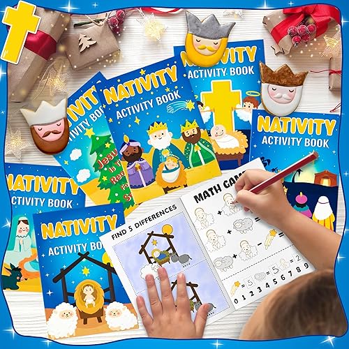 Miniatura 4 de 24 libros de actividades de pesebre para niños, mini juegos de Navidad, juego de libros para colorear, laberintos a granel, búsqueda de palabras,