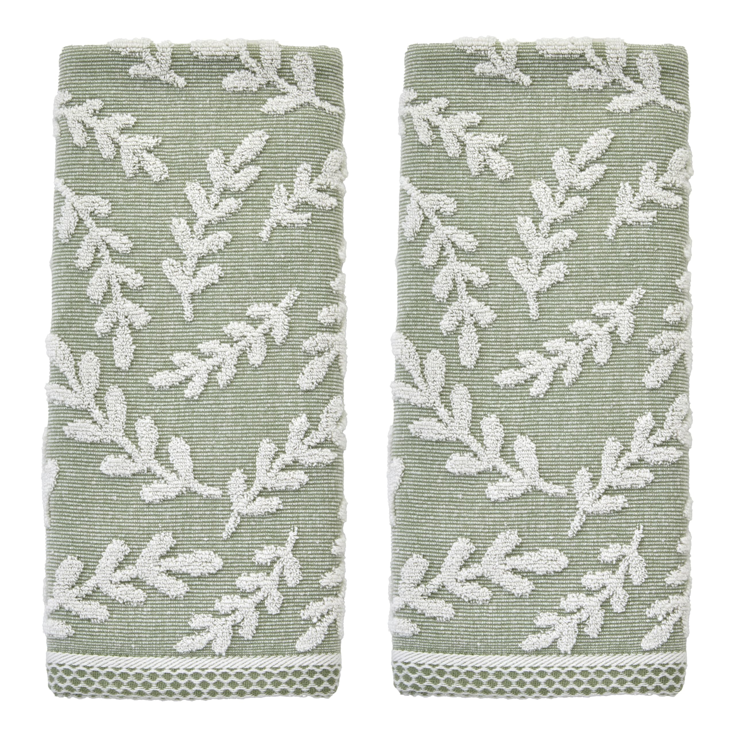 SKL Home Leaf Sprig 100 Cotton Jacquard 2pc Hand Towel Set Reversible Decorative for Bath Kitchen Bar Gift