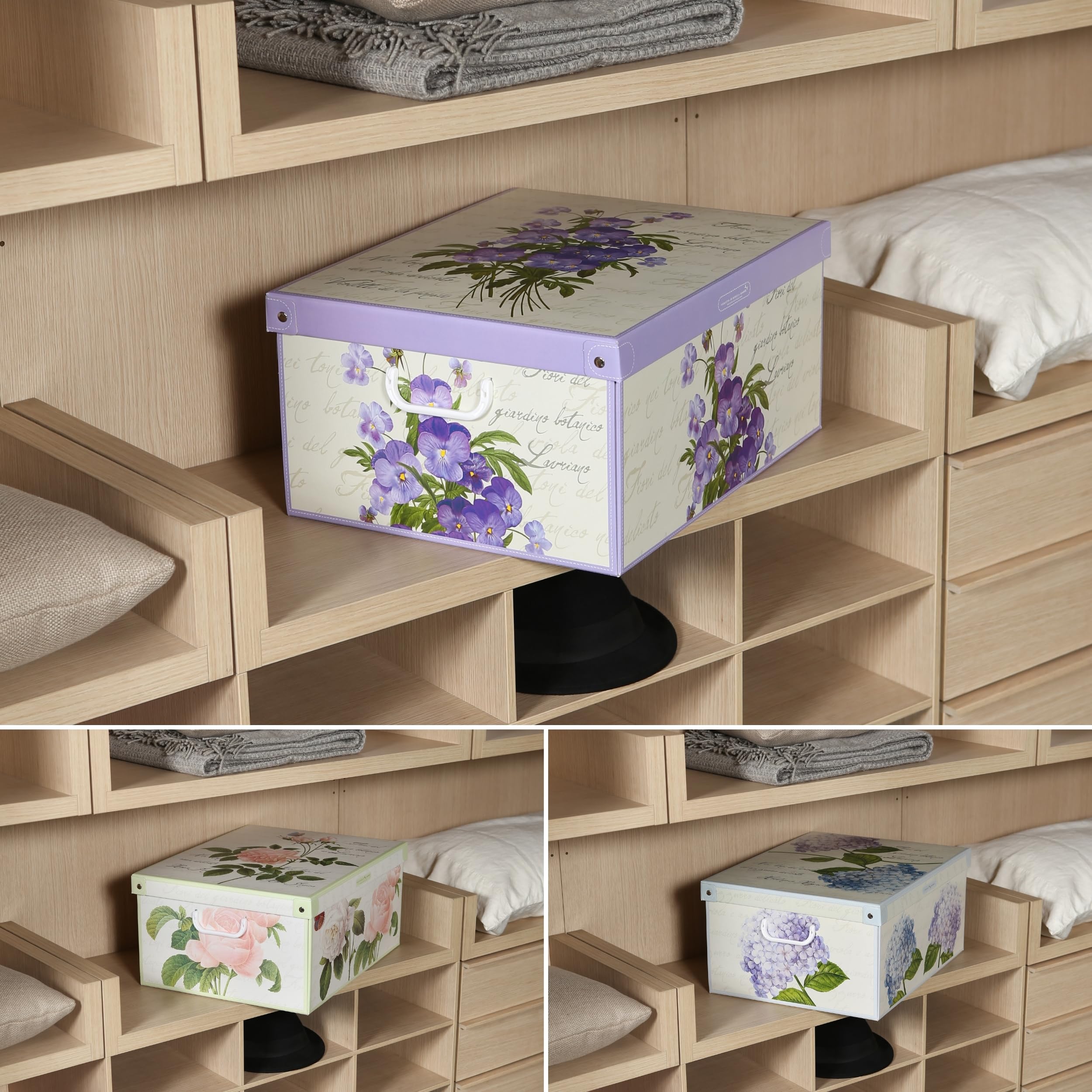 Lavatelli Juego de 6 cajas armario de cartón con motivos florales diferentes, para guardar ropa, ropa, cambio de estación, habitación infantil, caja de regalo organizador, 39 x 50 x 24 cm