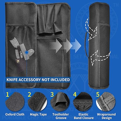 Miniatura 4 de XYJ Bolsa para cuchillos de chef (8 ranuras) con capacidad para 8 cuchillos, bolsas de lona negra, bolsa de transporte portátil para cuchillos de