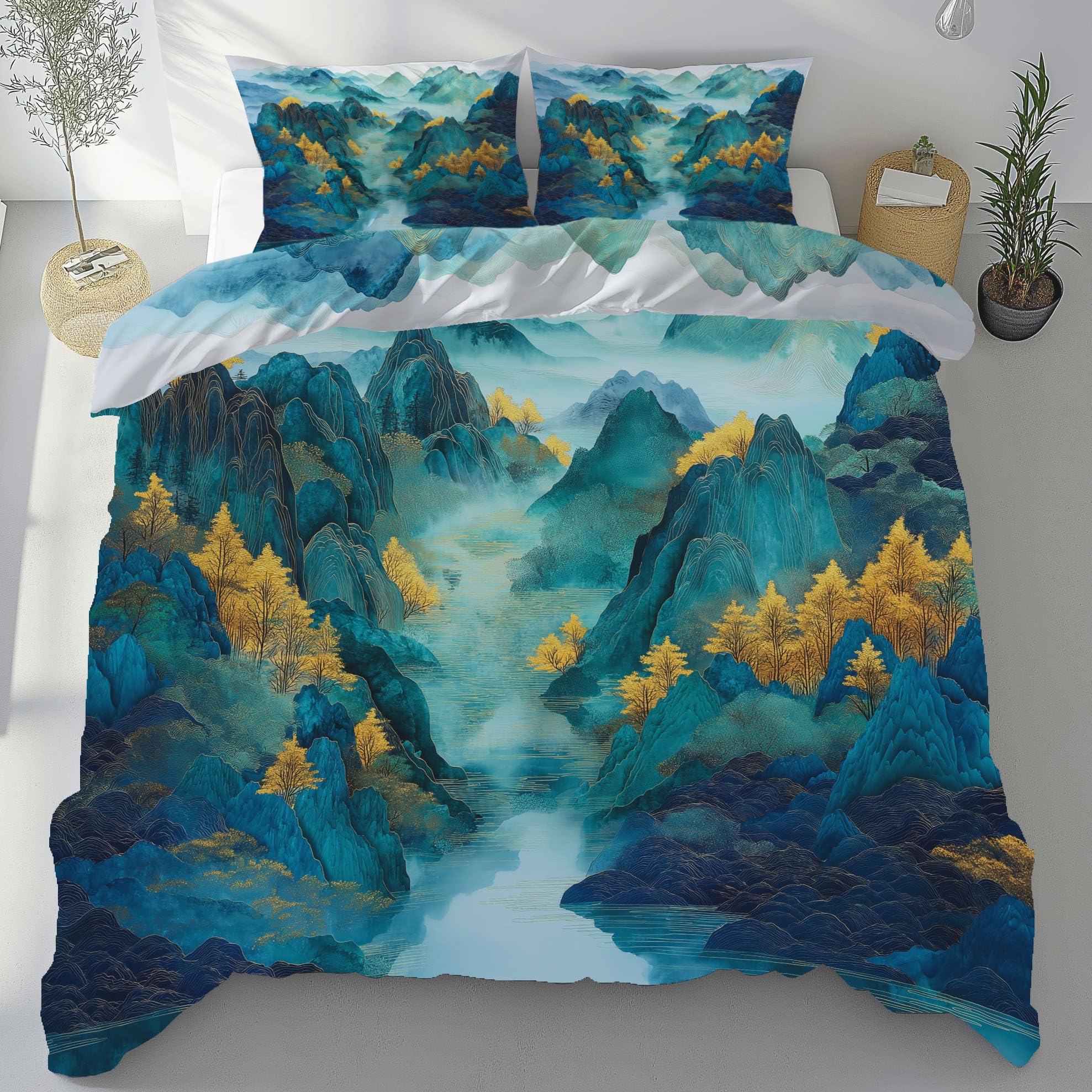 Housse de couette paysage montagne pour s'endormir dans un décor naturel de style chinois
