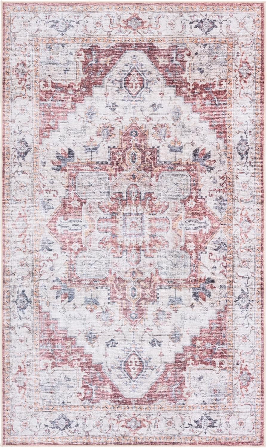 SAFAVIEH Washable Rug Arizona Collection - 8' x 10', Blue & Beige, Slip Resistant & Easy to Clean, Ideal for Living Room, Bedroom, Home Office, Dining Space (ARZ523M)
