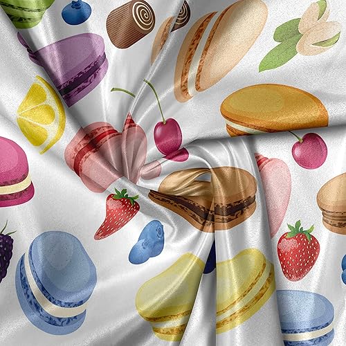Miniatura 4 de Lunarable The Yard, Macarons tradicionales franceses con bayas, limones, almendras, pistachos y chocolate, tela de satén decorativa para textiles
