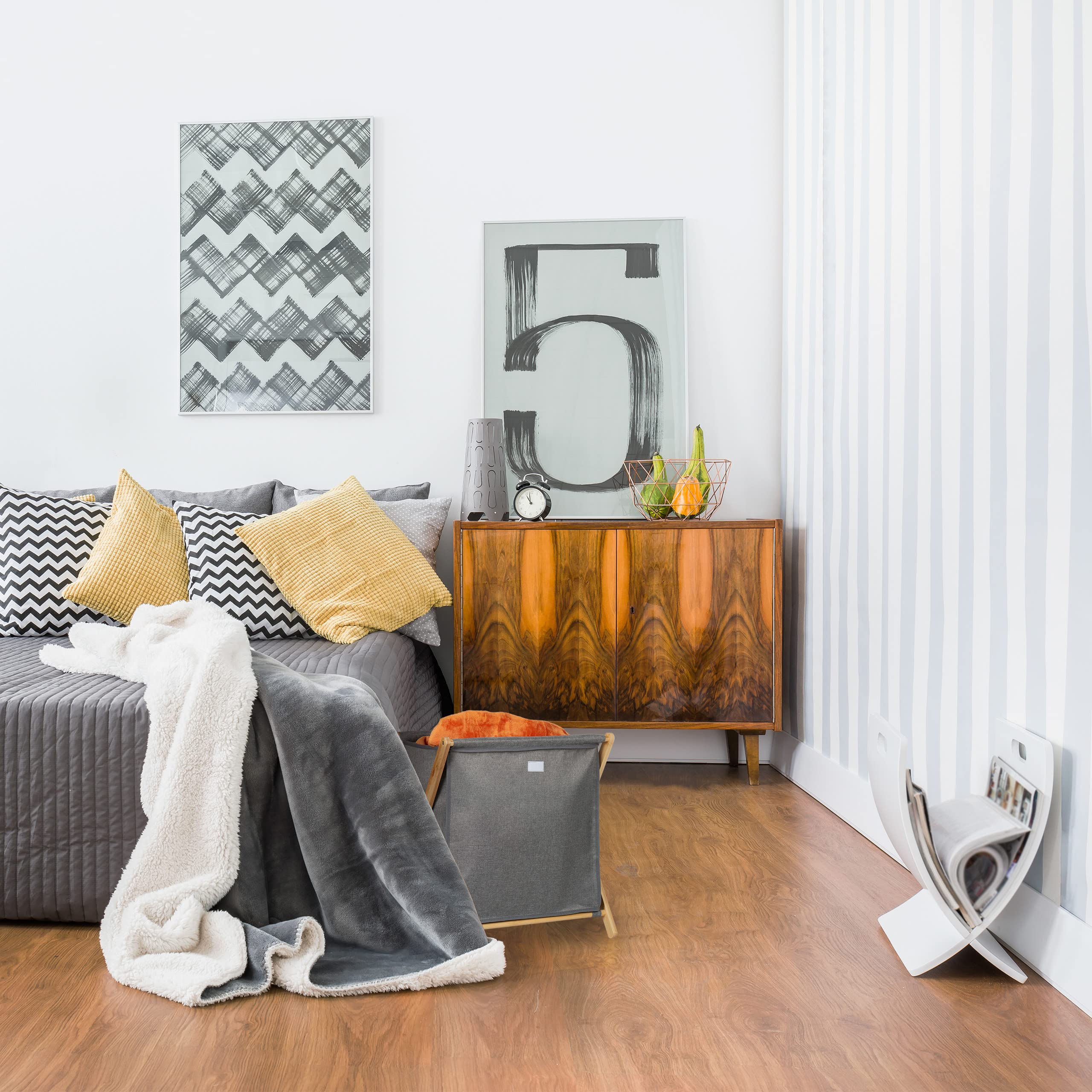 Relaxdays Wäschekorb Mit Deckel – Faltbar, 57x55x35 Cm, Aus Bambus & Stoff, Grau/natur, 60 Liter