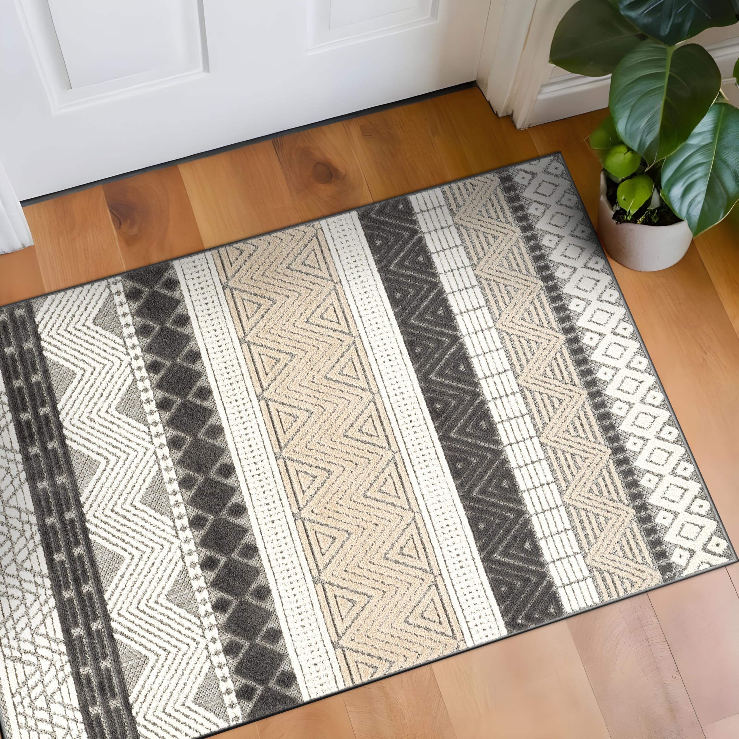 Rugshop Gray Marbella Boho Indoor/Outdoor Accent Rug, Machine Washable for Entryway, Kitchen and Mudroom 2' x 3'