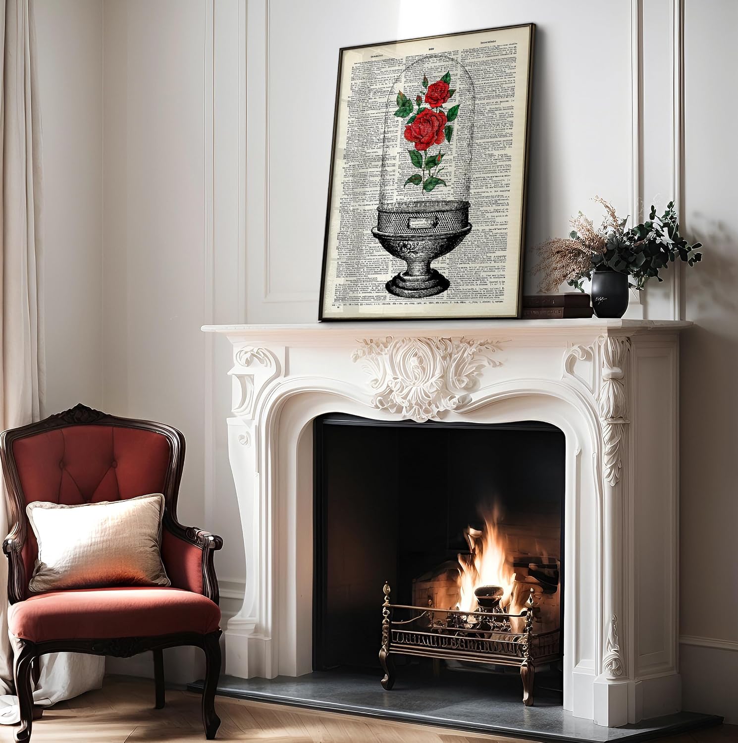 Poster Master Enchanted Rose Print - Dictionary Poster - Flower Art - Beauty Beast Wall Design - Gift for Men & Women - Floral Decor for Bedroom, Living Room or Dorm - 16x20 UNFRAMED Wall Art