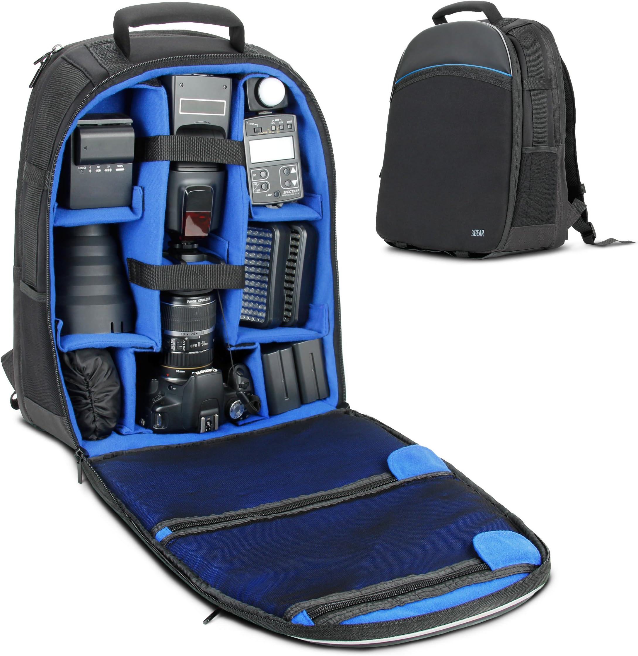 USA Gear Digital Camera Backpack - Includes Laptop Compartment, Rain Cover, Large Lens Storage and Weather Resistant Bottom - Compatible with Canon, Nikon, Sony, Pentax and More DSLR Camera Bags