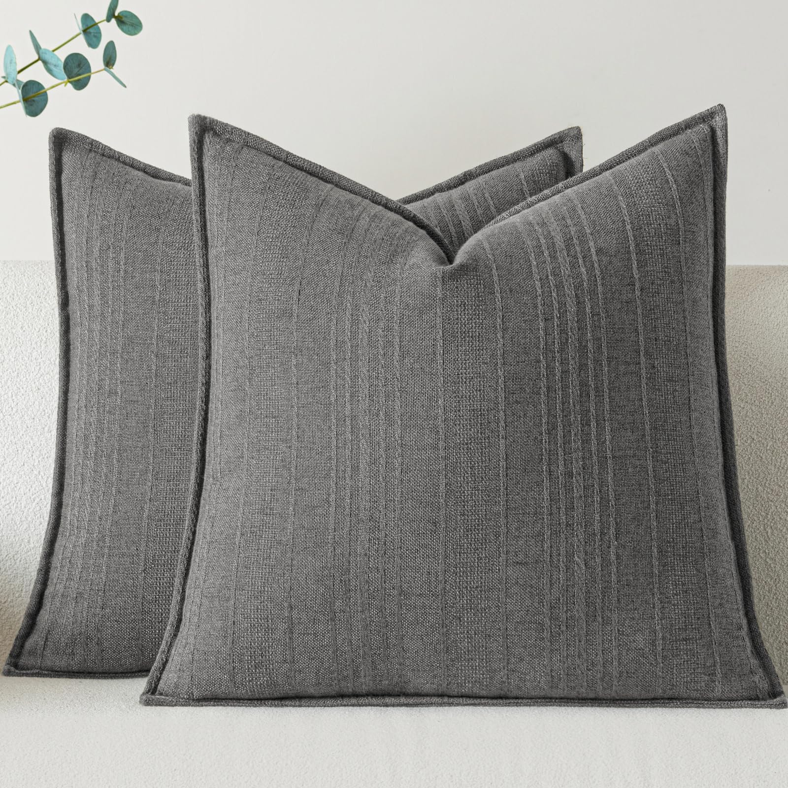 a moment Linen Pillow Covers Set of 2,Boho Farmhouse Throw Pillowcases Neutral Textured Decorative Covers for Couch Sofa,Soft Linen Blend Accent Case Cushion Living Room Home Decor 18"x18"Rustic Gray Rustic Gray 18" x 18" (Pack of 2)