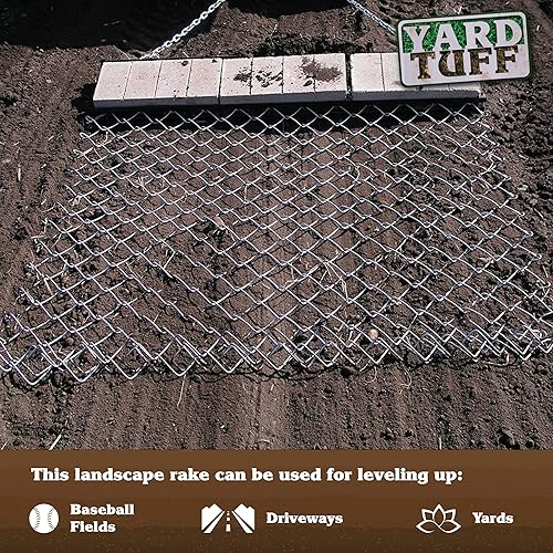 Miniatura 3 de Yard Tuff Rastrillo de cadena de acero remolcable de 5 x 4 pies, resistente a la corrosión, nivelador de campo ATV con forro de malla galvanizada y