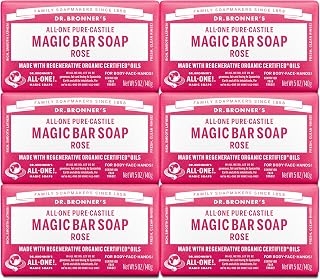 Pure-Castile Magic Soap Bars (Rose, 5 oz, 6-Pack)- Made with Regenerative Organic Certified Oils- For Face, Body & Hair - Gentle, Vegan- Bar Soaps for Men & Women