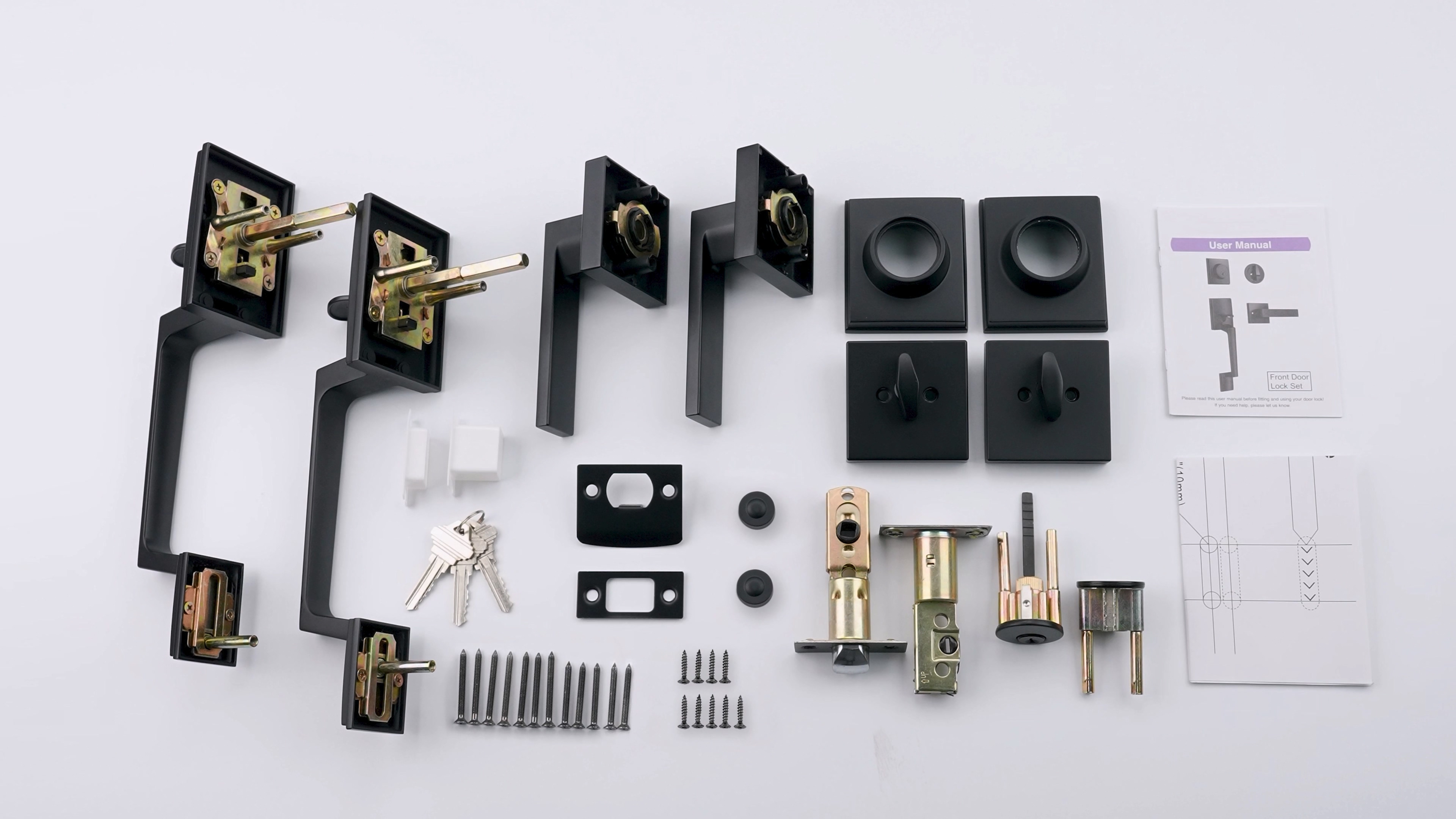 Haidms Matte Black Double Door Door Lock Set, Heavy Duty Double