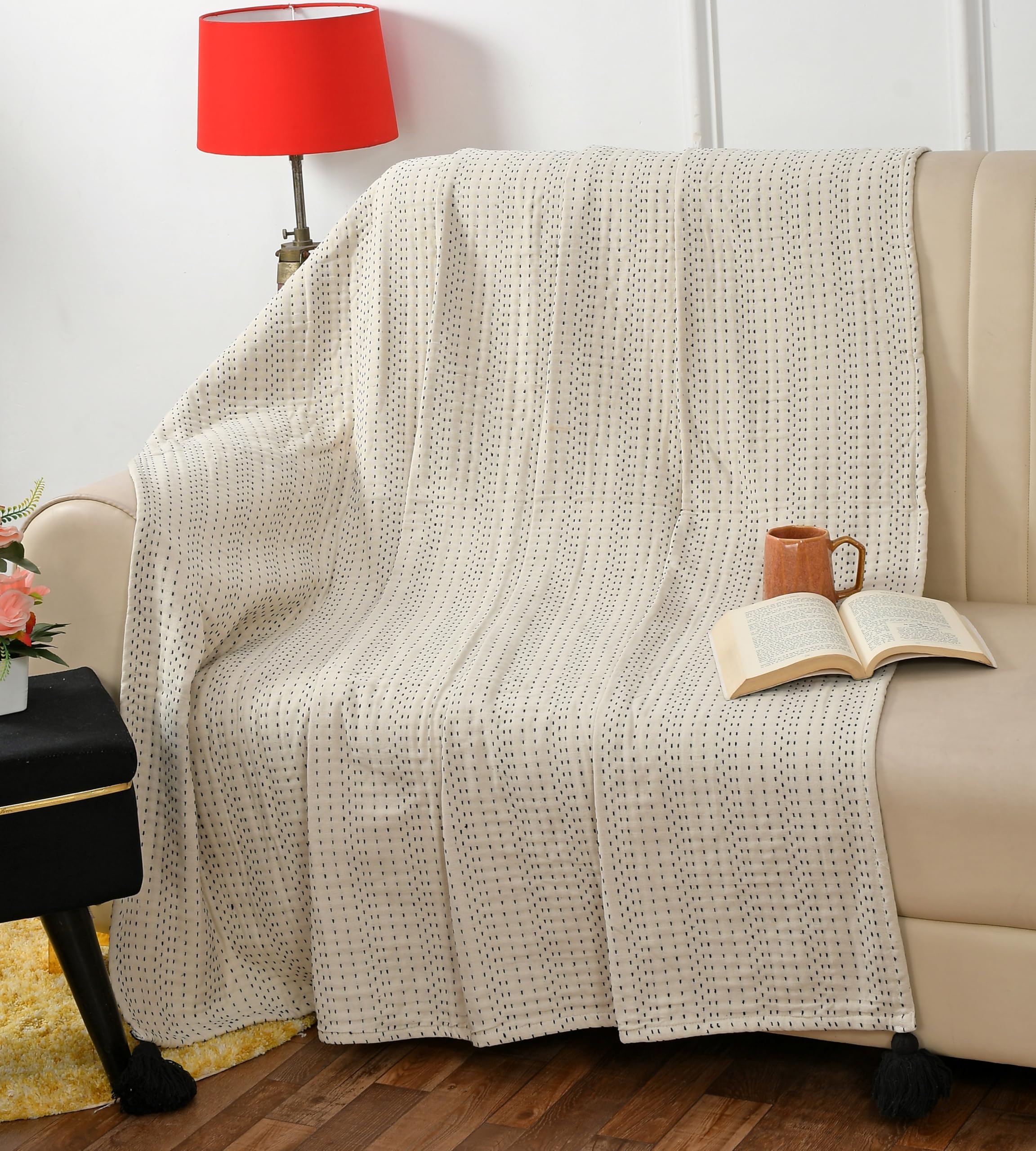COSYHUGS Hand-Knitted Sofa Throw | 100% Cotton | 3 Seater | 55x75 Inches | Silver Beige | Soft Decorative Blanket | for Sofa Bed Chair Travel | Lightweight All Season | Pack of 1-image-19