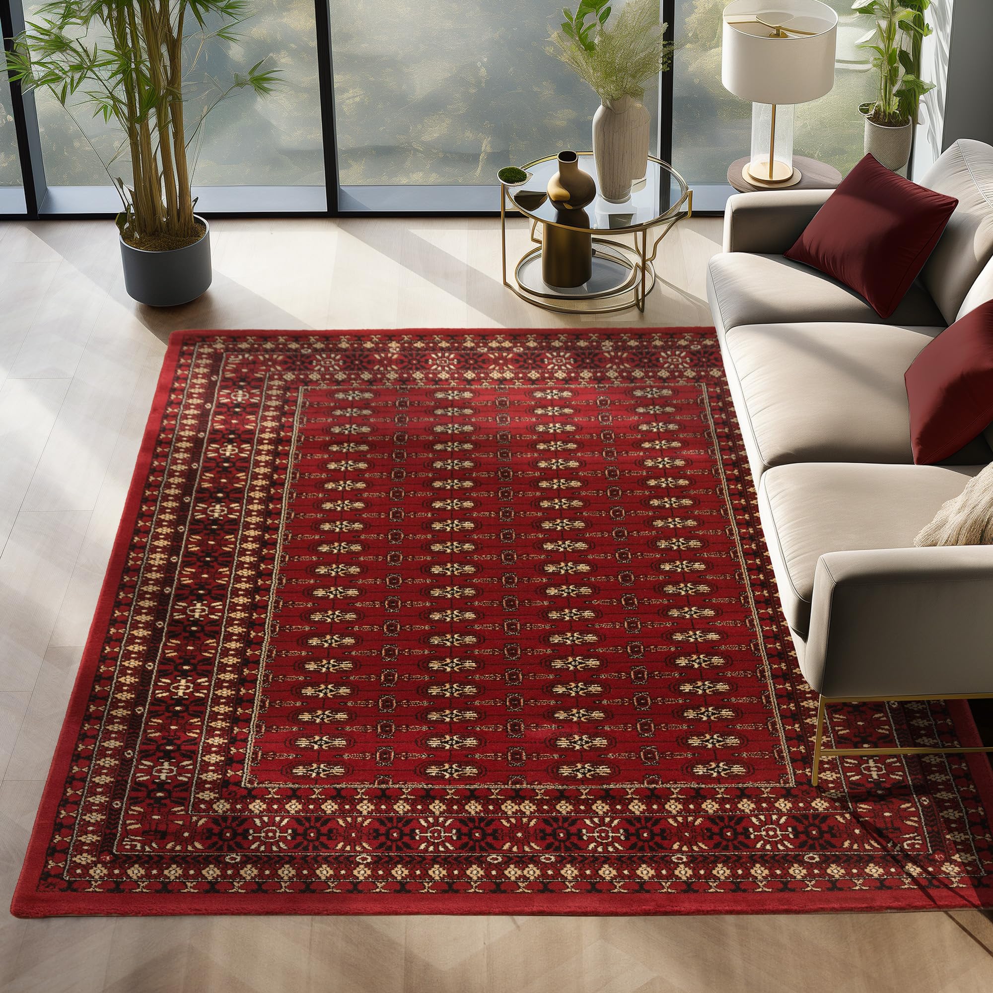 SIMPEX Orient Teppich 160x230 cm Rot, Pflegeleichter Bodenteppich mit Orientmuster, Stilvolle Wahl für Gästezimmer oder Salon