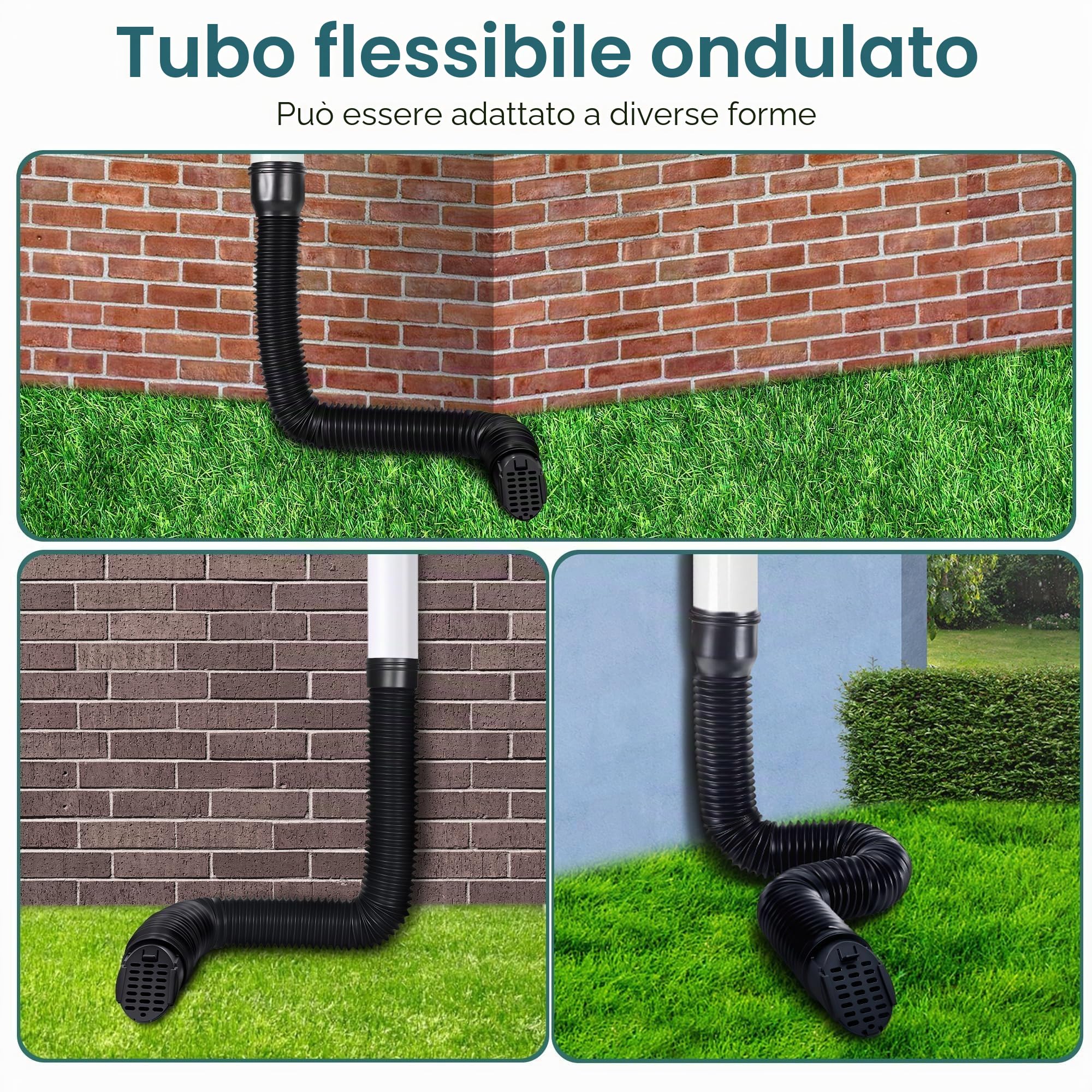 Prolunga Flessibile per Grondaia, 80/100 mm Prolunga Rotonda per Tubo di Scarico con Griglia di Drenaggio, Estensione da 47 a 150 cm, Accessori per Tubo Pluviale (Nero, 1 Pezzo)