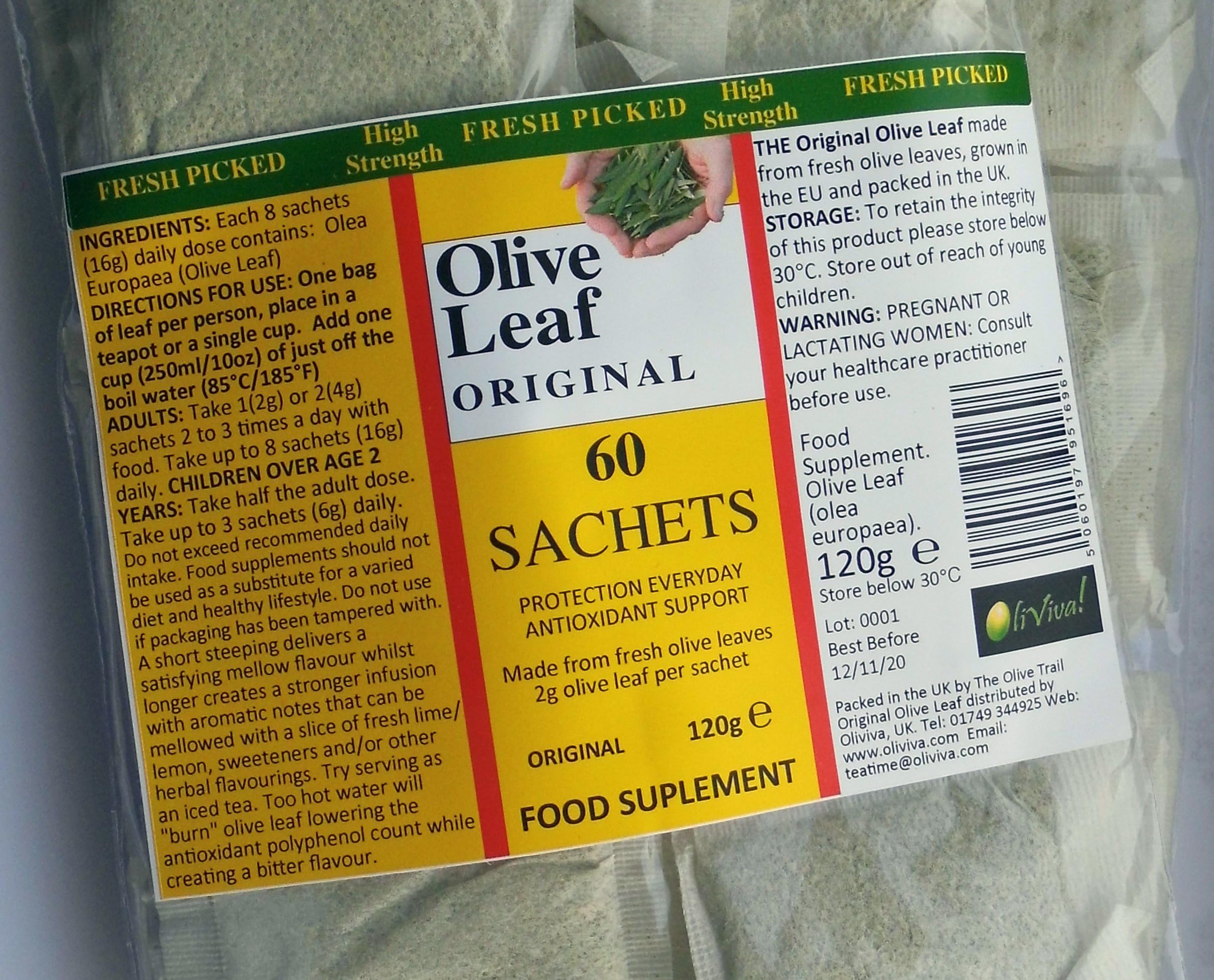 Original High Grade Olive Leaf Tea - 60 Sachets - Caffeine & Tannin Free