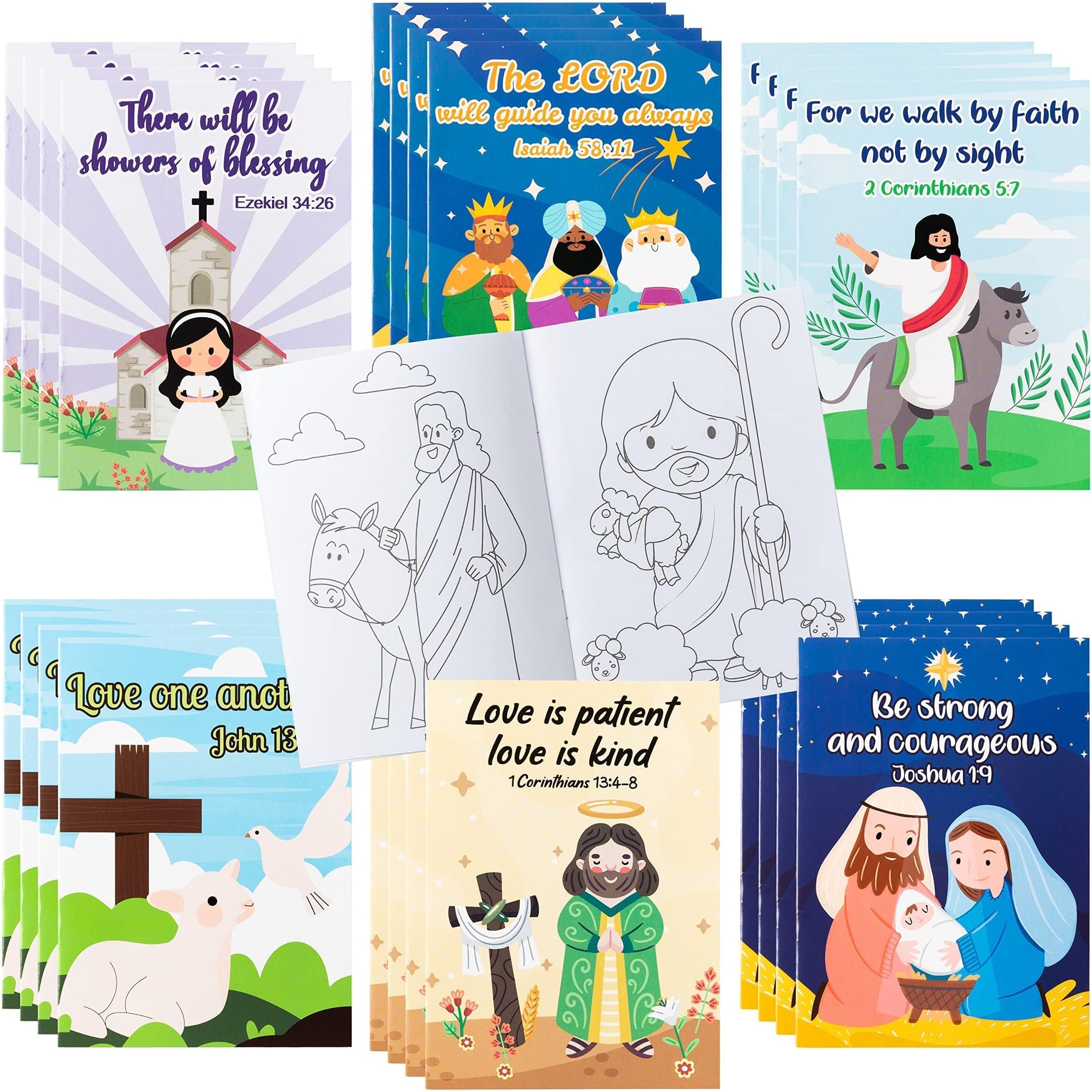 – ANGOLIO 24PCS Christian Coloring Books for Kids Religious Bulk Party Goodie Bags Fillers, 6 Styles Bible Verse DIY Art Drawing for Sunday Activities Classroom Rewards Church Carnival Party Supplies