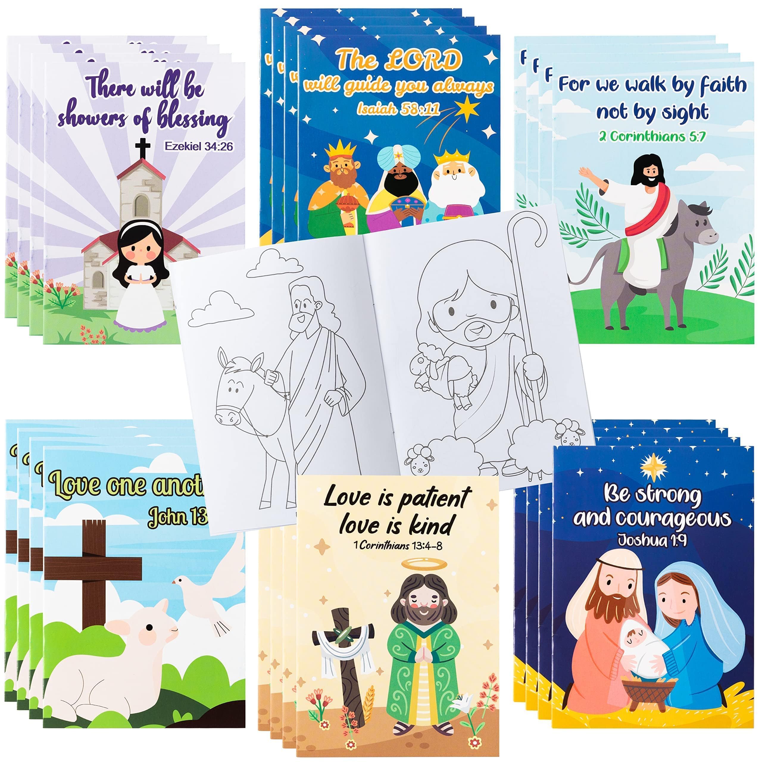 – 24PCS Christian Coloring Books for Kids Religious Bulk Party Goodie Bags Fillers, 6 Styles Bible Verse DIY Art Drawing for Sunday Activities Classroom Rewards Church Carnival Party Supplies