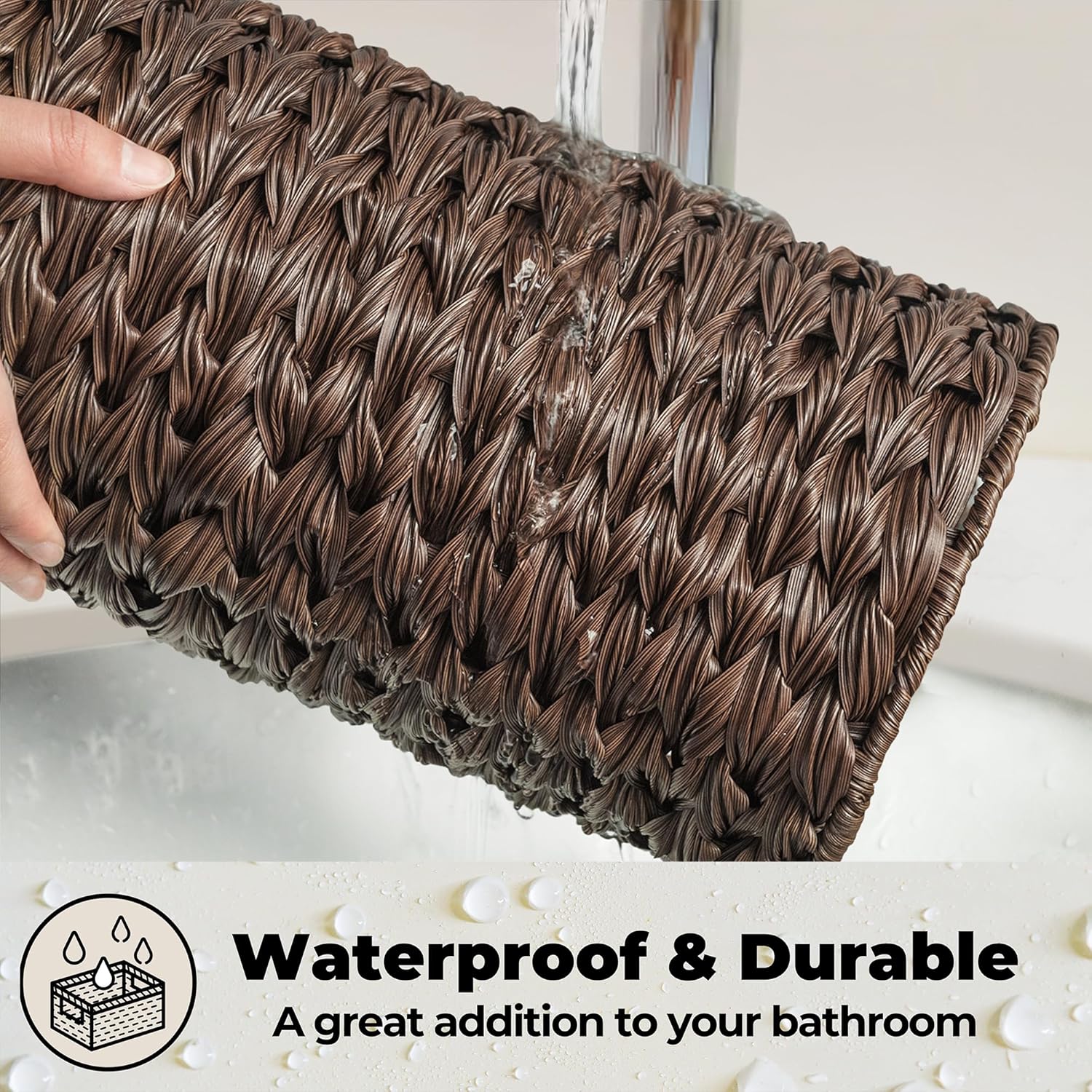 GRANNY SAYS Toilet Paper Storage Basket with Lid, Toilet Paper Holder Stand, Waterproof Organizer for Bathroom, Bathroom Baskets for 3 Mega Rolls, Brown - Image 3