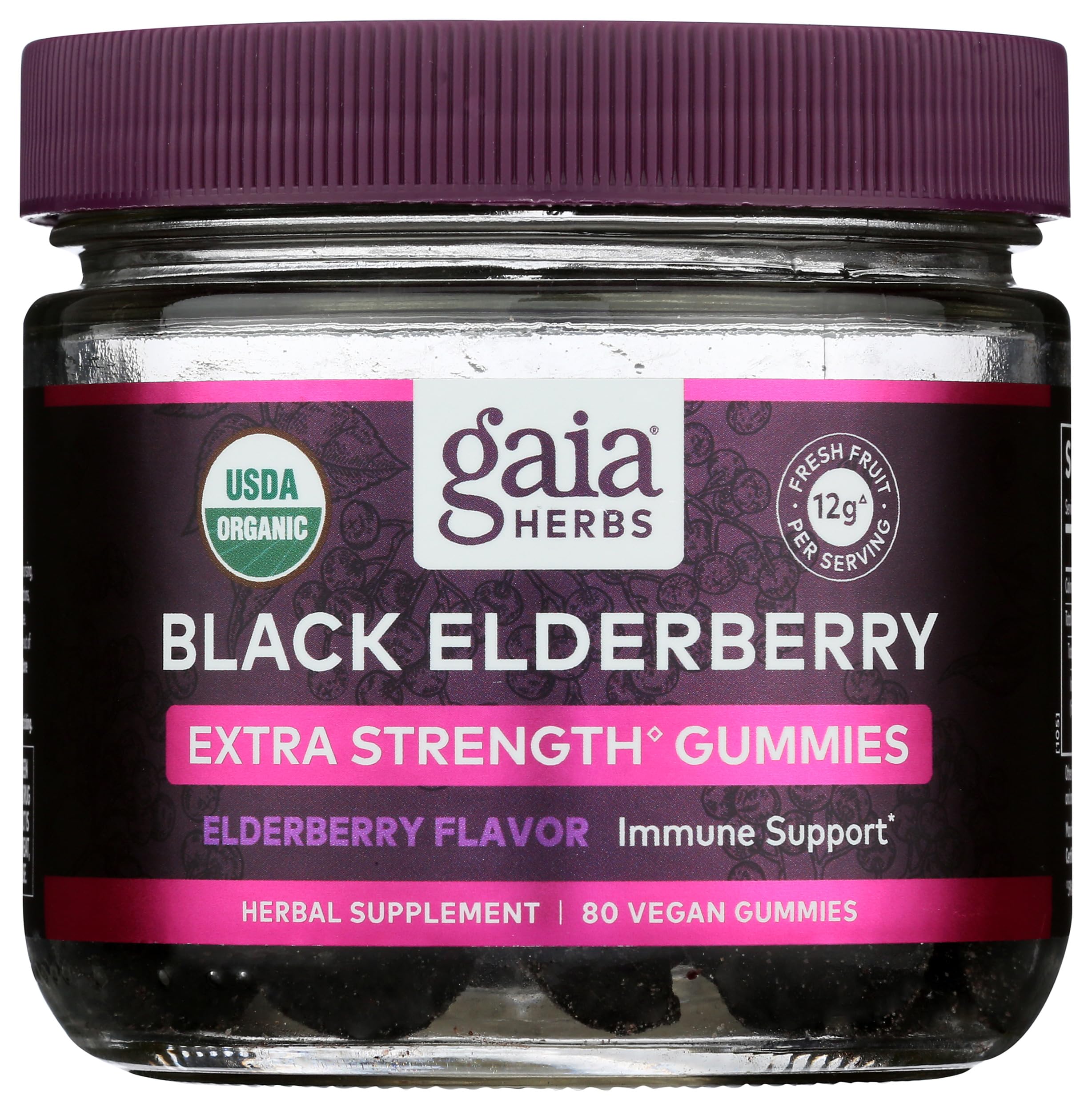 Black Elderberry (Sambucus nigra) Extra Strength Gummies - Delicious Immune Support Supplement* - Certified Organic Black Elderberries for Immune System Support* - 80 Gummies (40 Servings)