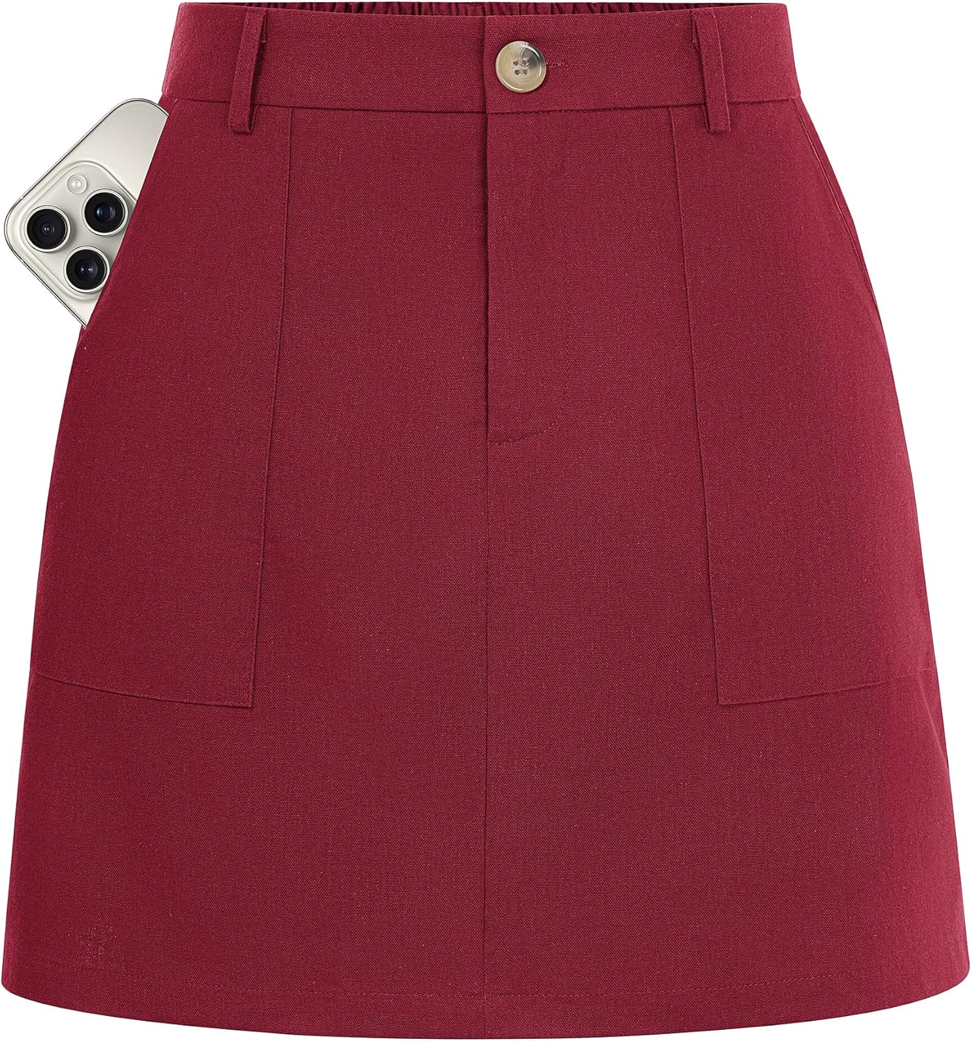 Kate Kasin Women Linen Mini Skirt with Shorts Underneath, High Waisted A Line Skort with Pockets, Dressy Casual Work Skirts