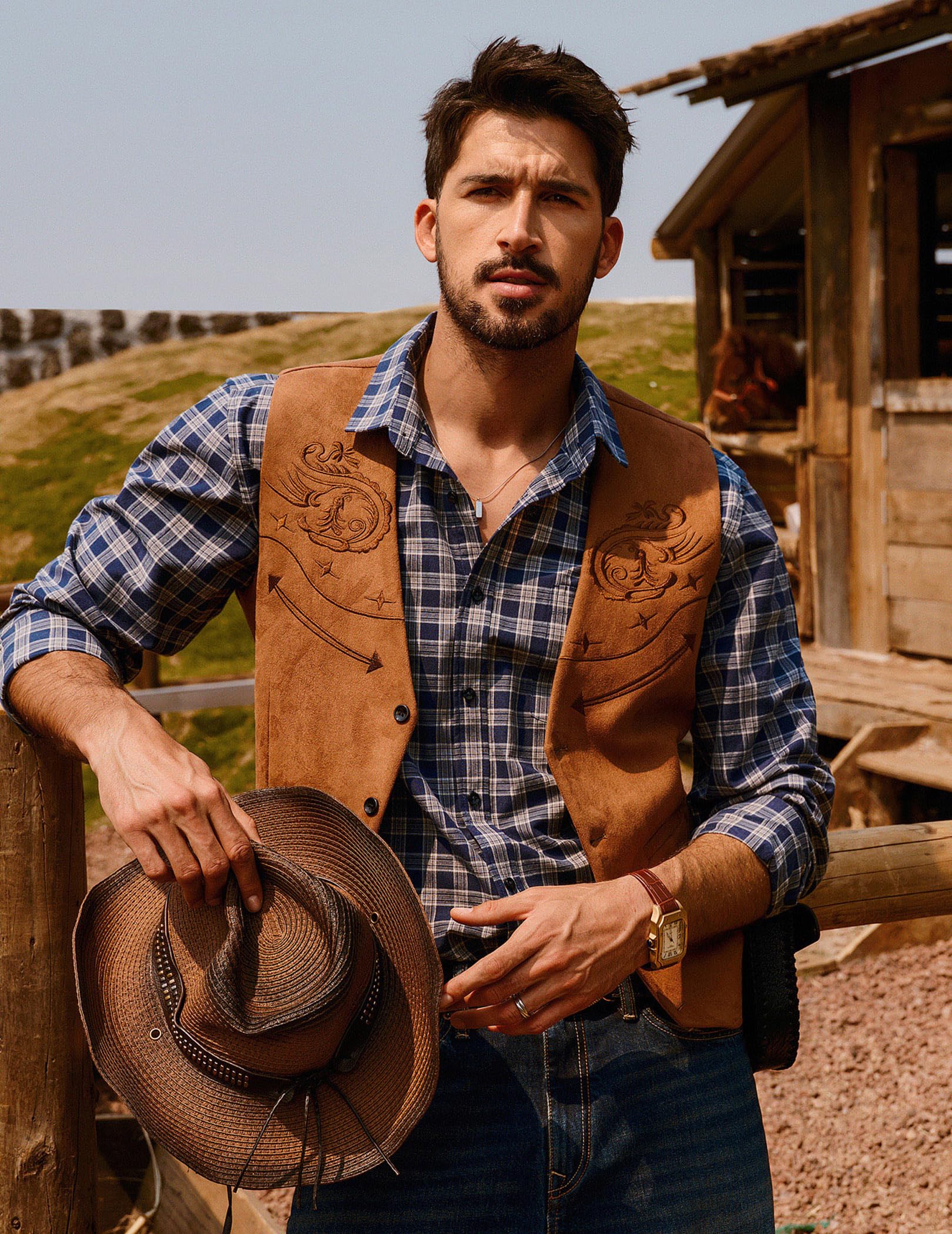 PJ PAUL JONES Camicia da uomo slim fit a quadri con bottoni in cotone a maniche lunghe casual a quadretti
