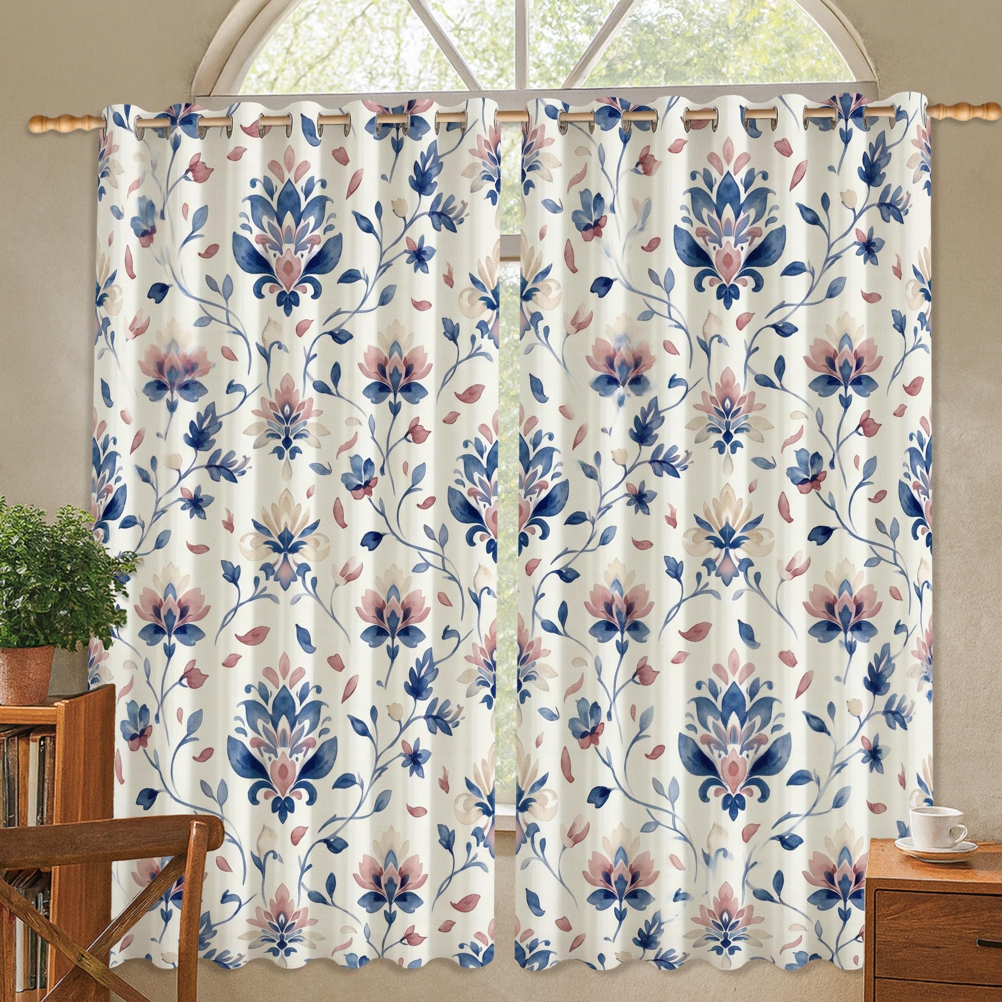 Rideaux occultants bleu marine motif floral botanique 106x114 cm