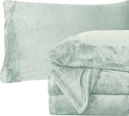 Elegant Comfort Luxuriously Soft 4-Piece Velvet Plush Flannel Sheet Set - Premium Quality - Cozy Warm, Anti-Static, Non Pilling Fuzzy Velvet Flannel Fleece Deep Pocket Sheet Set - Queen, Mint Green