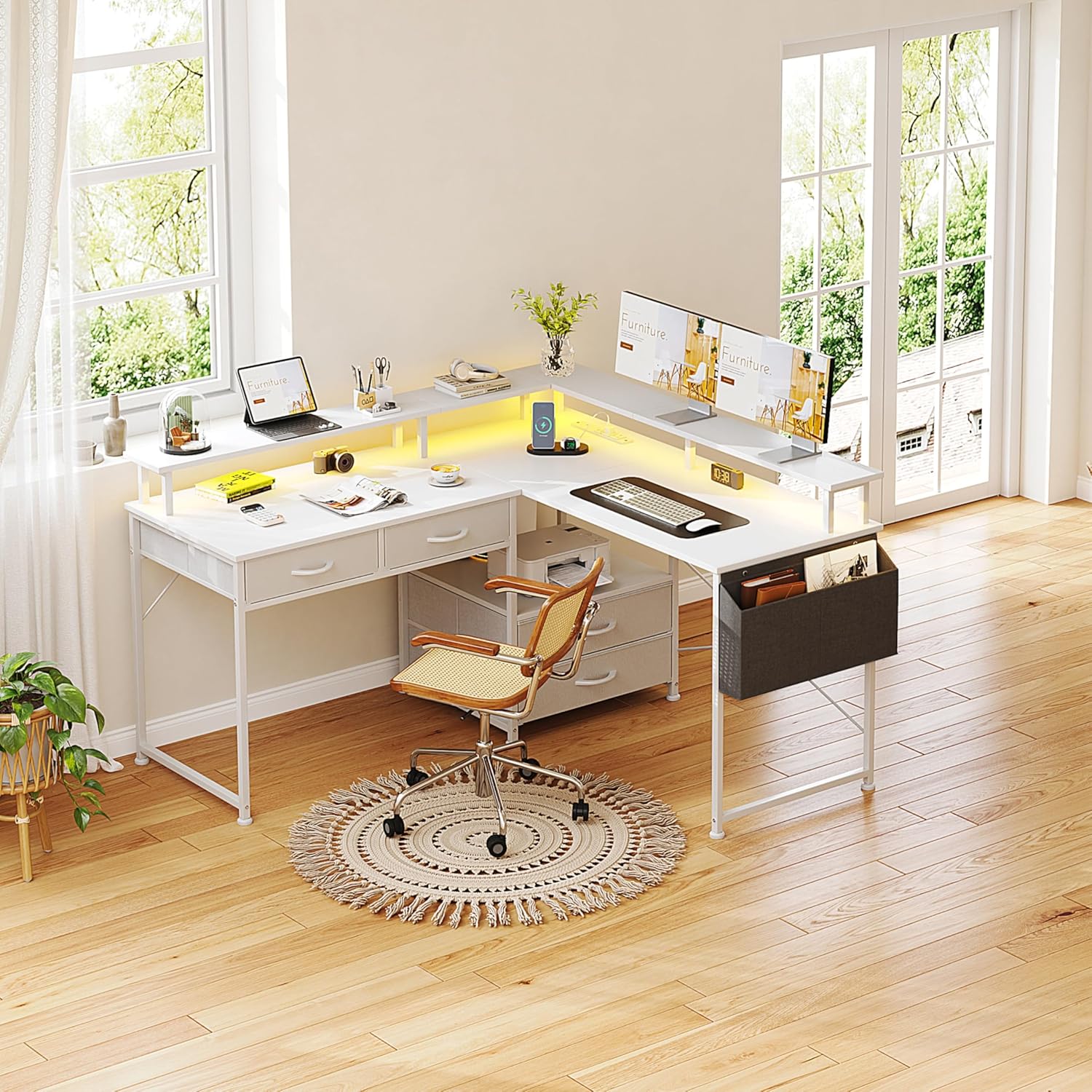 Flrrtenv L-Shaped Desk in a home office setting