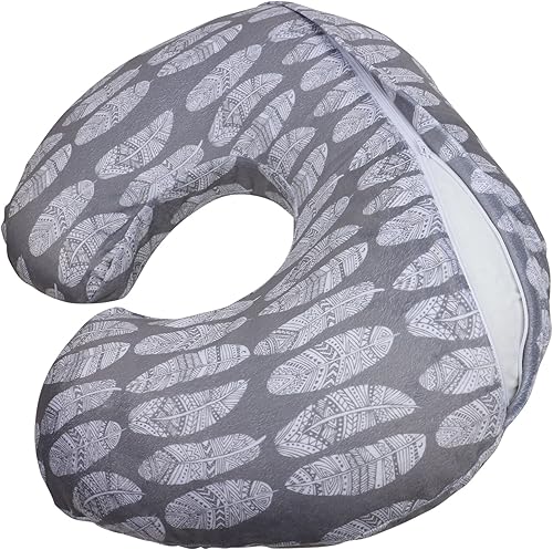 Miniatura 4 de Adorology Minky - Funda de almohada de lactancia, diseño de plumas grises, funda de almohada suave para lactancia materna, ideal para baby shower