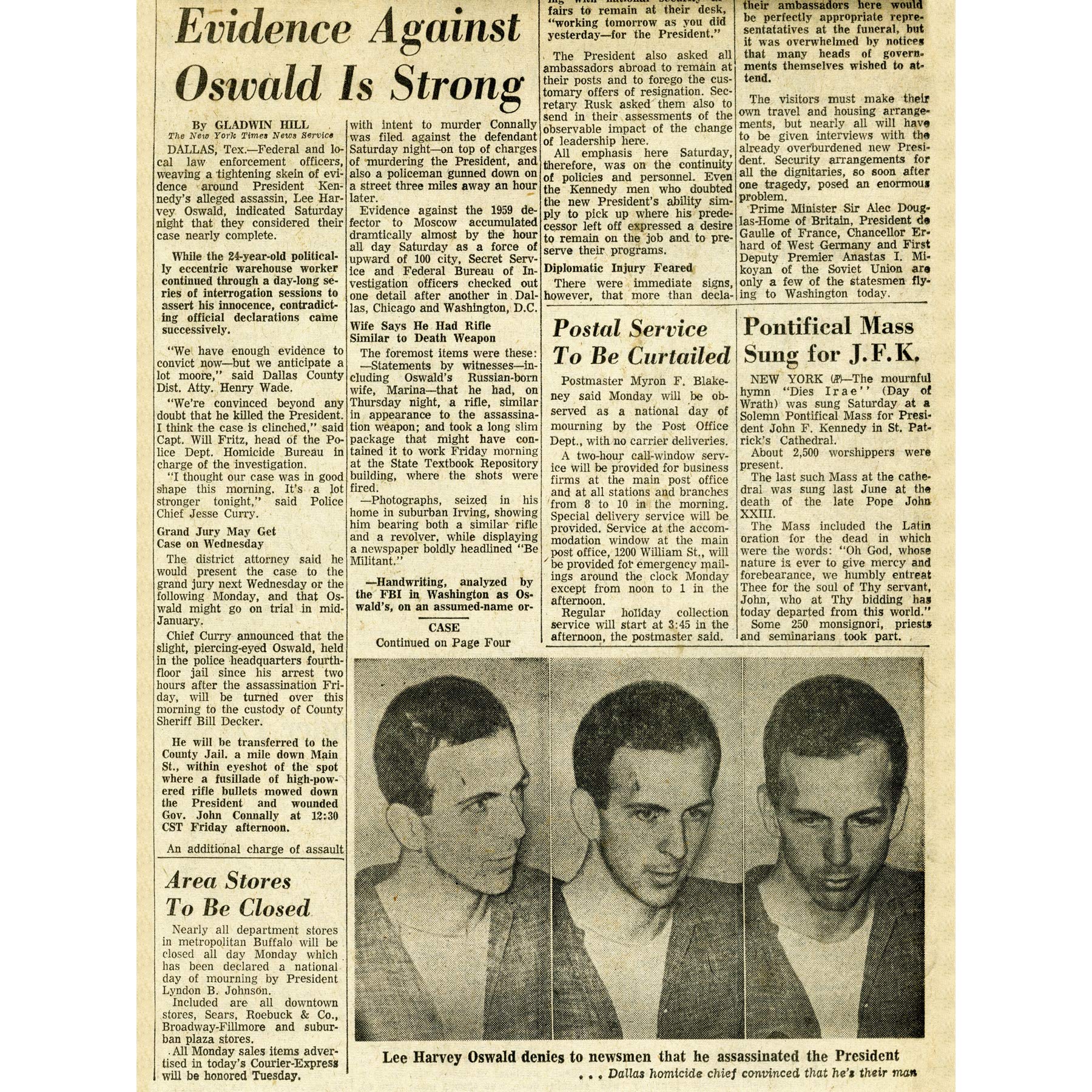 Assassination Kennedy JFK Harvey Oswald Newspaper Premium Wall Art Canvas Print 18X24 Inch