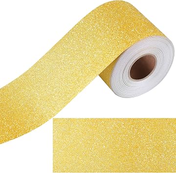 Aodaer 65.6 Feet Straight Bulletin Board Borders Glitter Border Trims Decorative Bulletin Board Trim for School, Classroom Decoration Gold