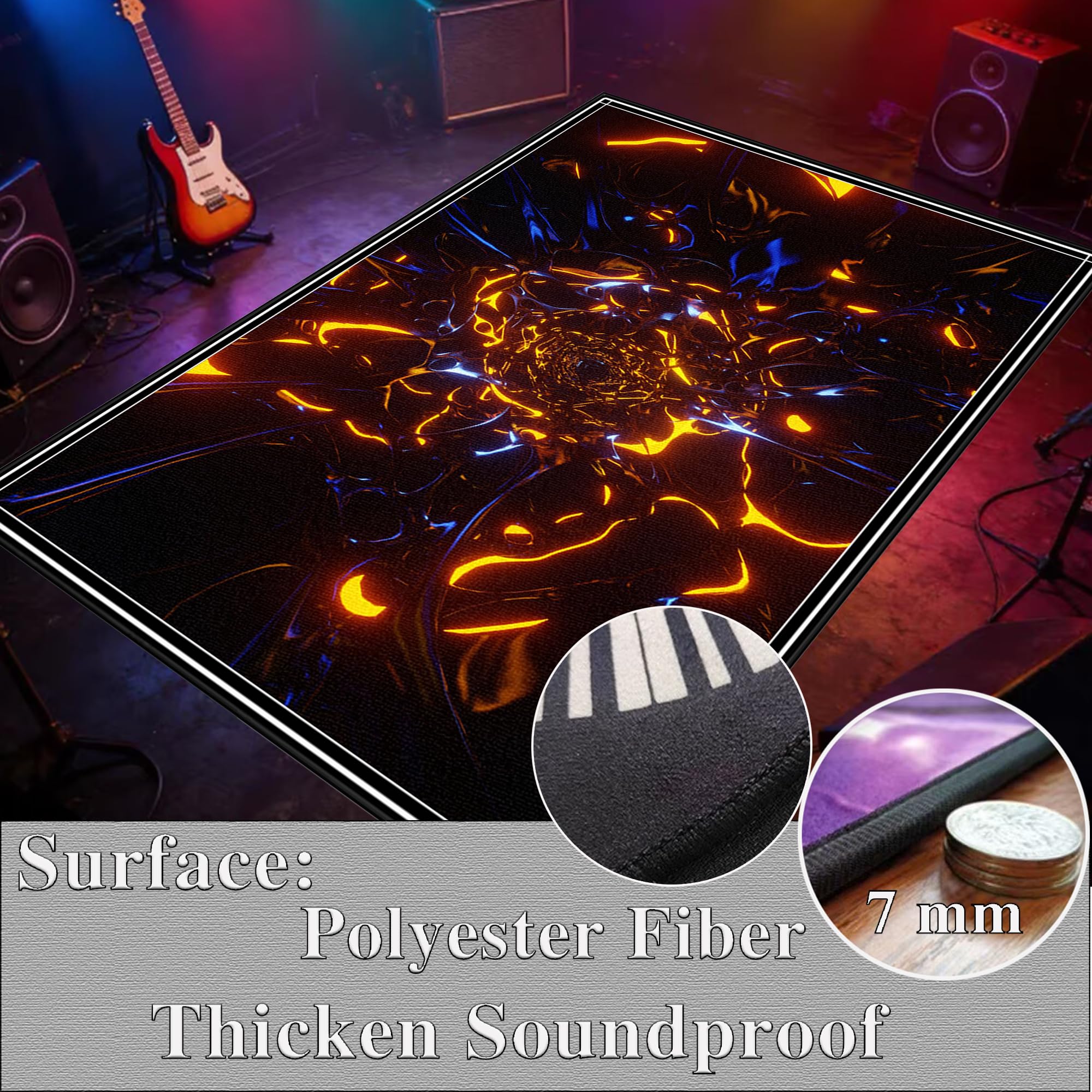 Tapis Batterie Tapis de Tambour Antidérapant Tapis Batterie Acoustique Insonorisant Tapis de Batterie Tapis pour Batterie Electronique Grosse Caisse Instruments de Musique Tapis de Sol 200 x 160 cm