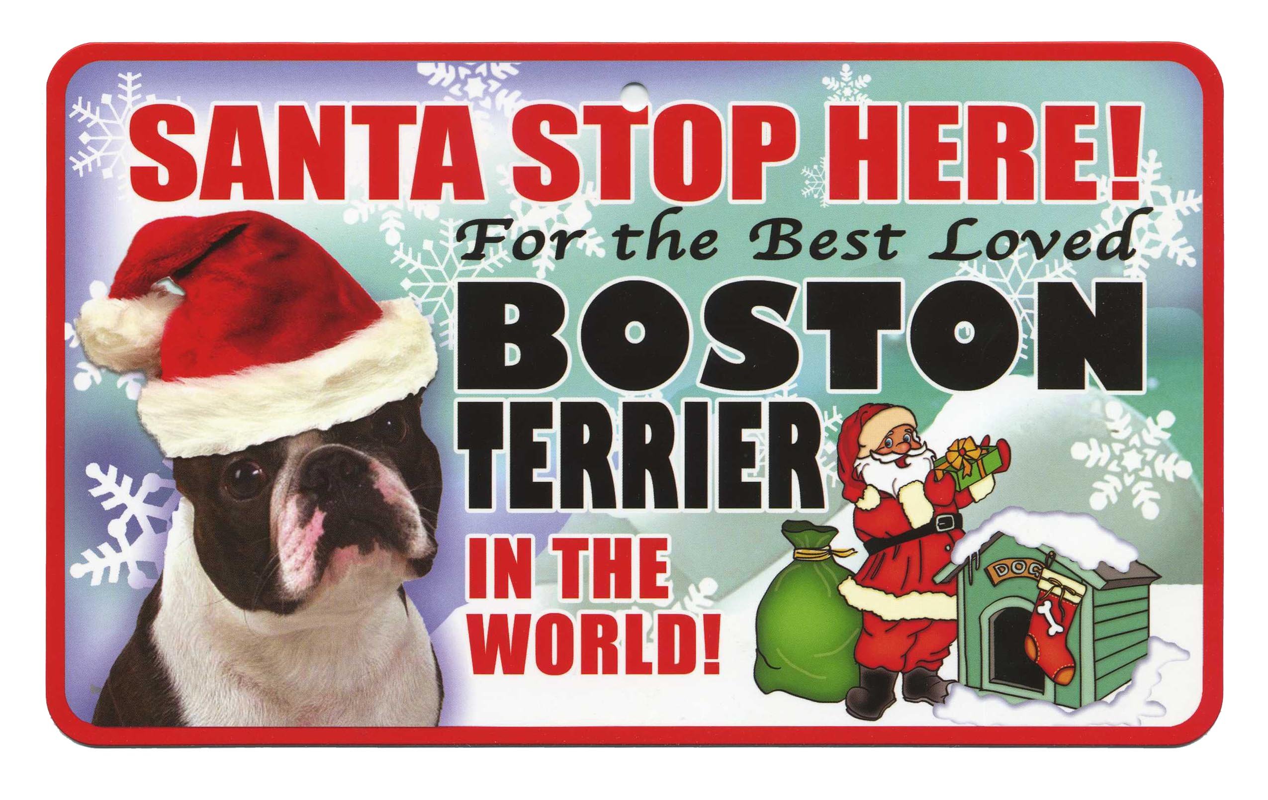 Santa Stop Here Pet Sign - Boston Terrier