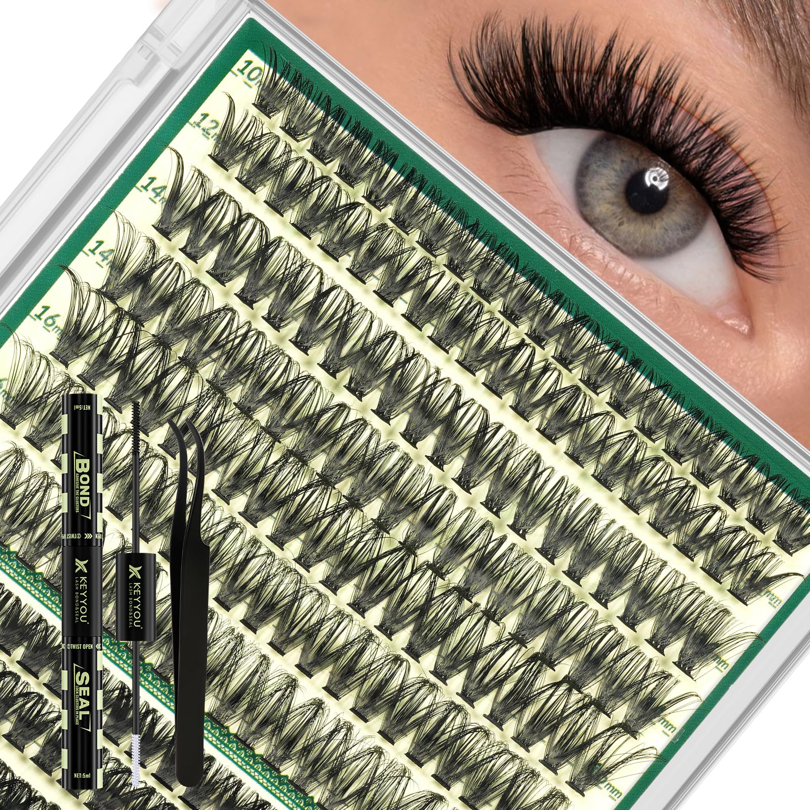 Photo 1 of **MISSING FEW STRIPS** KEYYOU Lash Clusters Kit Thick Lash Extension Kit with 280pcs Super Soft 60D+80D D Curl 10-18MIX Lash Clusters for Volume Fluffy Look with Bond&Seal and Applicator DIY at Home