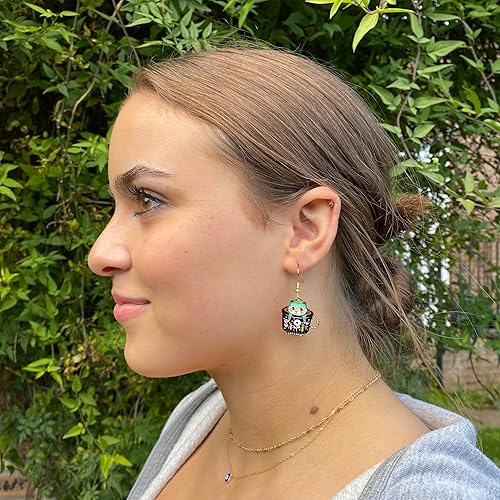 Miniatura 5 de Cat Earrings - Super Cute Kitty in a Teacup Enamel Charm Beads on Nickel Free Hooks  38mm