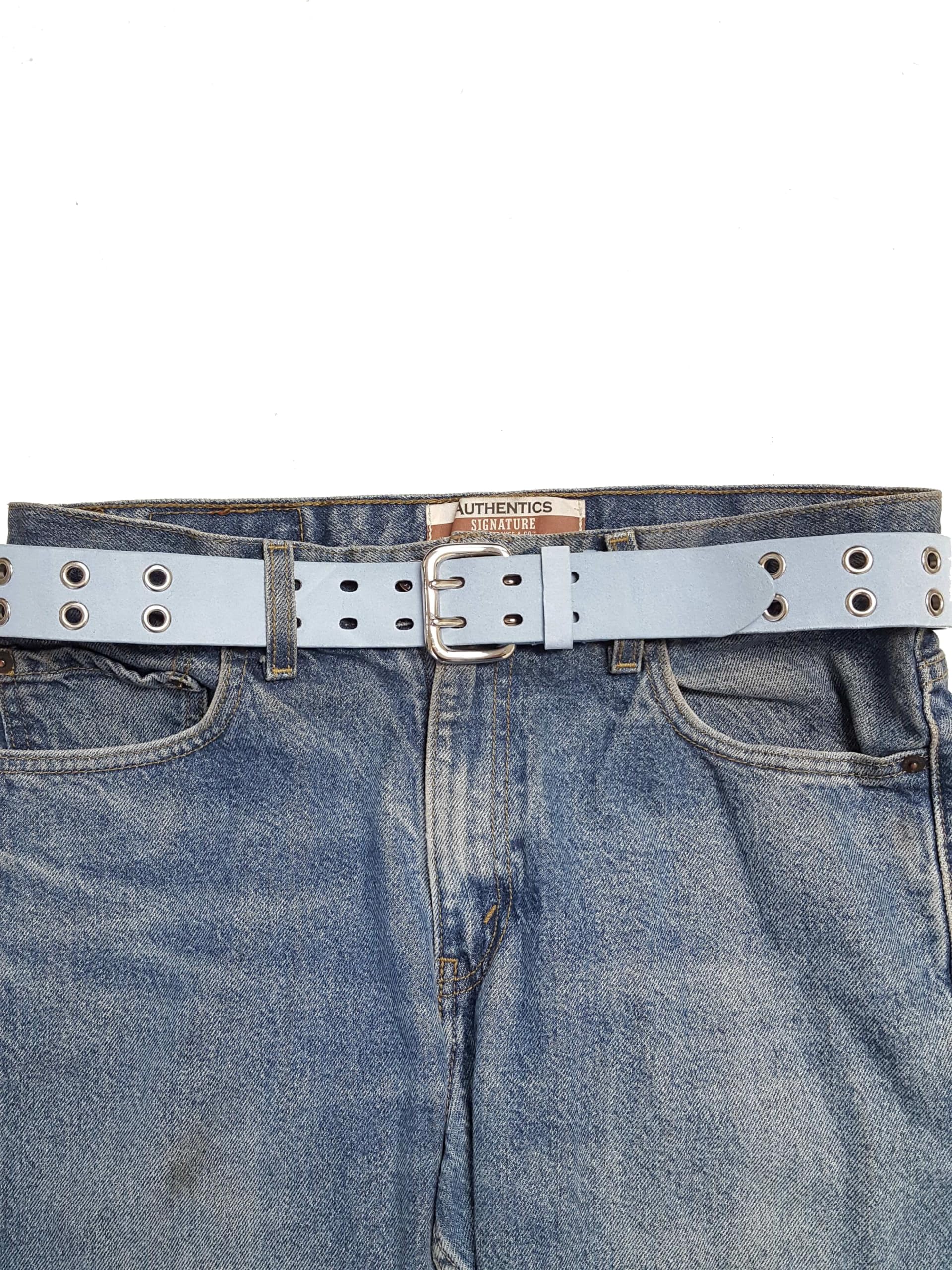 AXESORIA: Spring Colors: Genuine Suede w. Silver Eyelets Belt Blue M