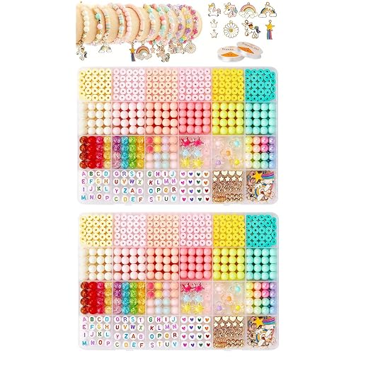 Sendria Unicorn Bracelet Making Kit for Girls Age 5–12 | DIY Jewelry Beads Set with Clay Beads, Unicorn Charms, Pearls, Letter Beads, Elastic Cord & Tools | Creative Arts & Crafts Gift