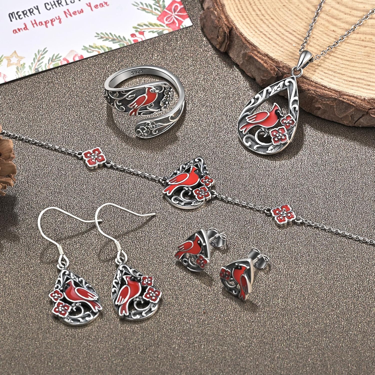 Animal Spoon Ring for Women 925 Sterling Silver Red Cardinal Poppy Ring Vintage Spoon Rings Adjustable Thumb Rings for Women - Image 4