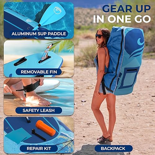Miniatura 7 de SereneLife Tabla de Paddle Inflable de Pie con Accesorios Premium de SUP  Diseño Amplio y Estable con Almohadilla de Cubierta Antideslizante de EVA