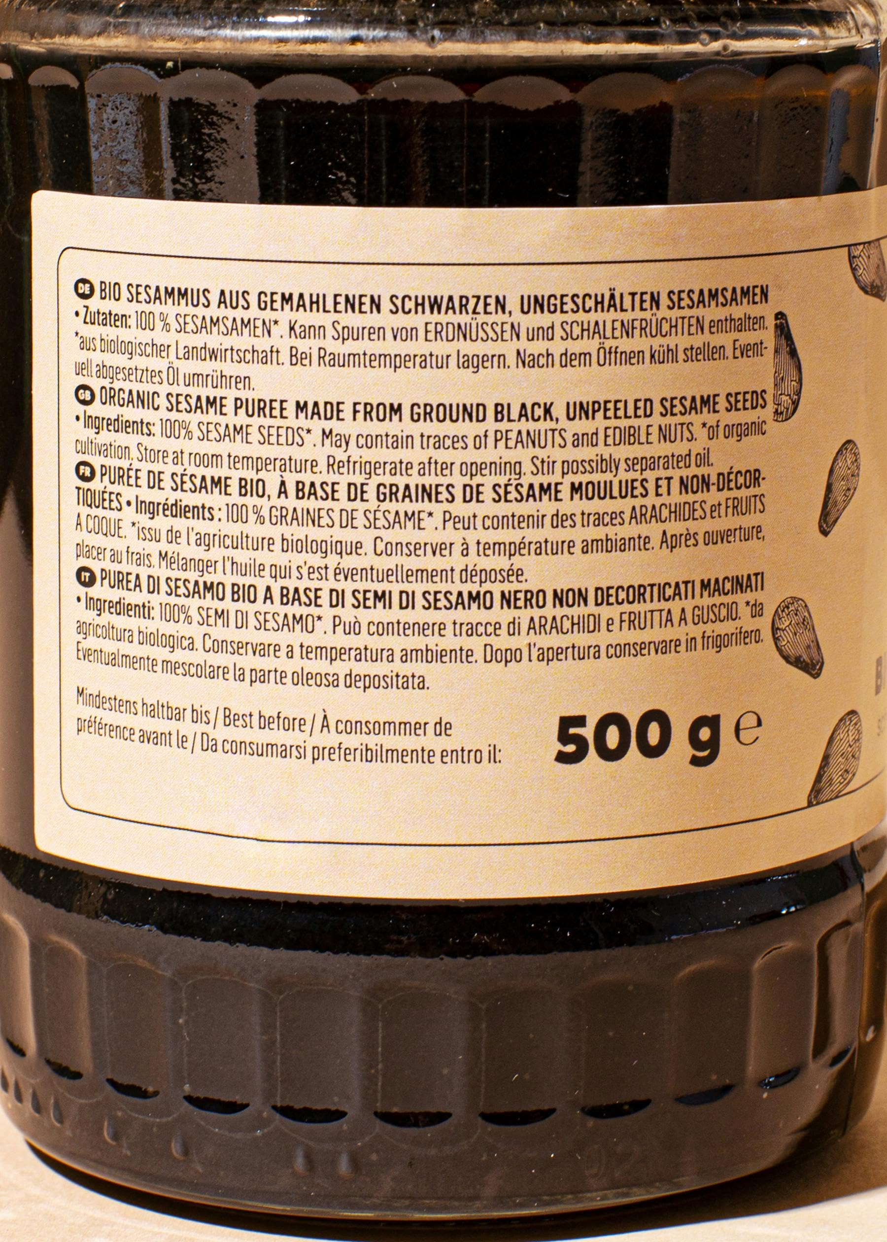 KoRo - Koro - Tahina nera bio 6 x 500 g - 100% semi di sesamo bio - per hummus e dressing